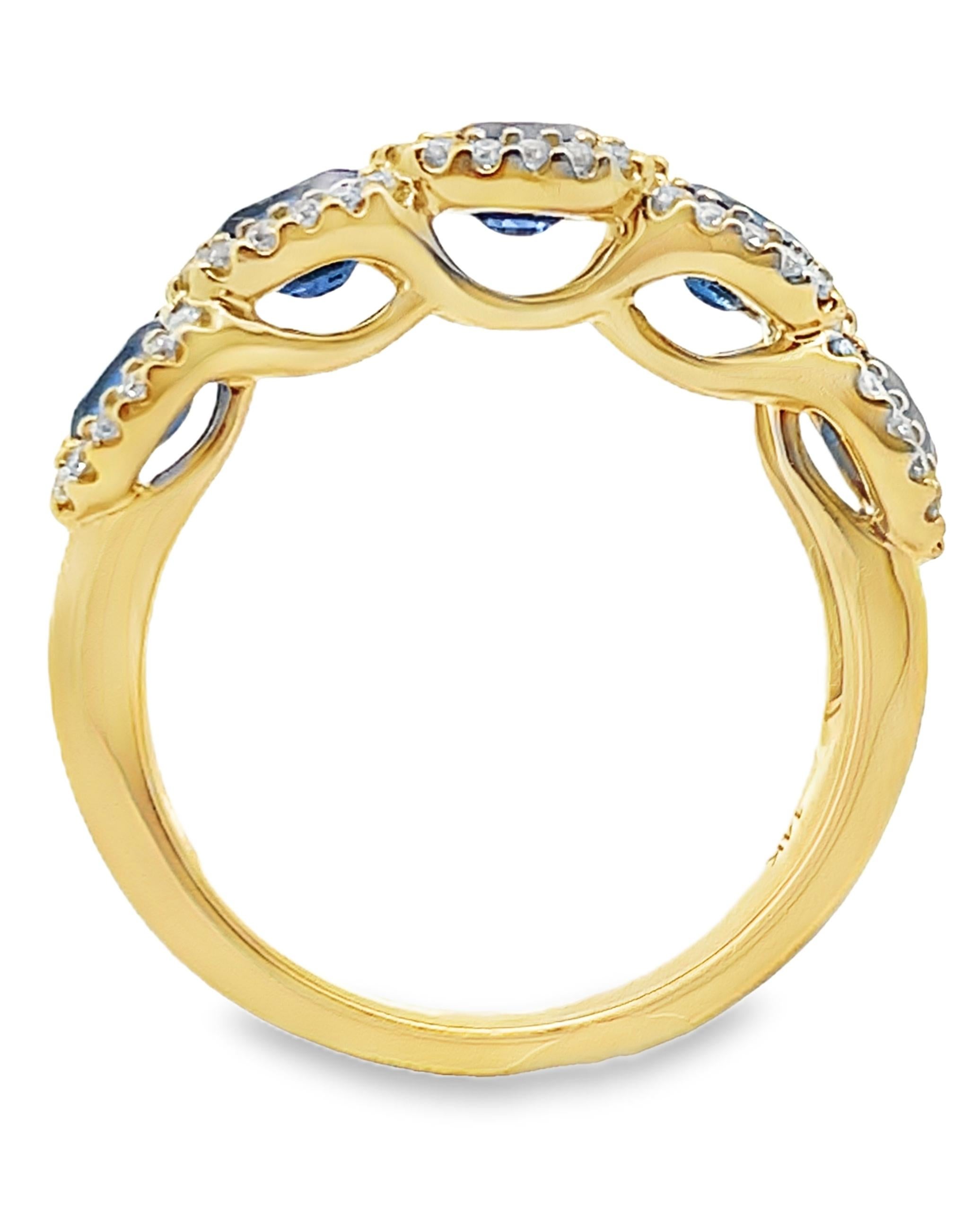 Contemporary Allison Kaufman 14K Yellow Gold 1.42 Carats Oval Blue Sapphire and Diamond Ring For Sale