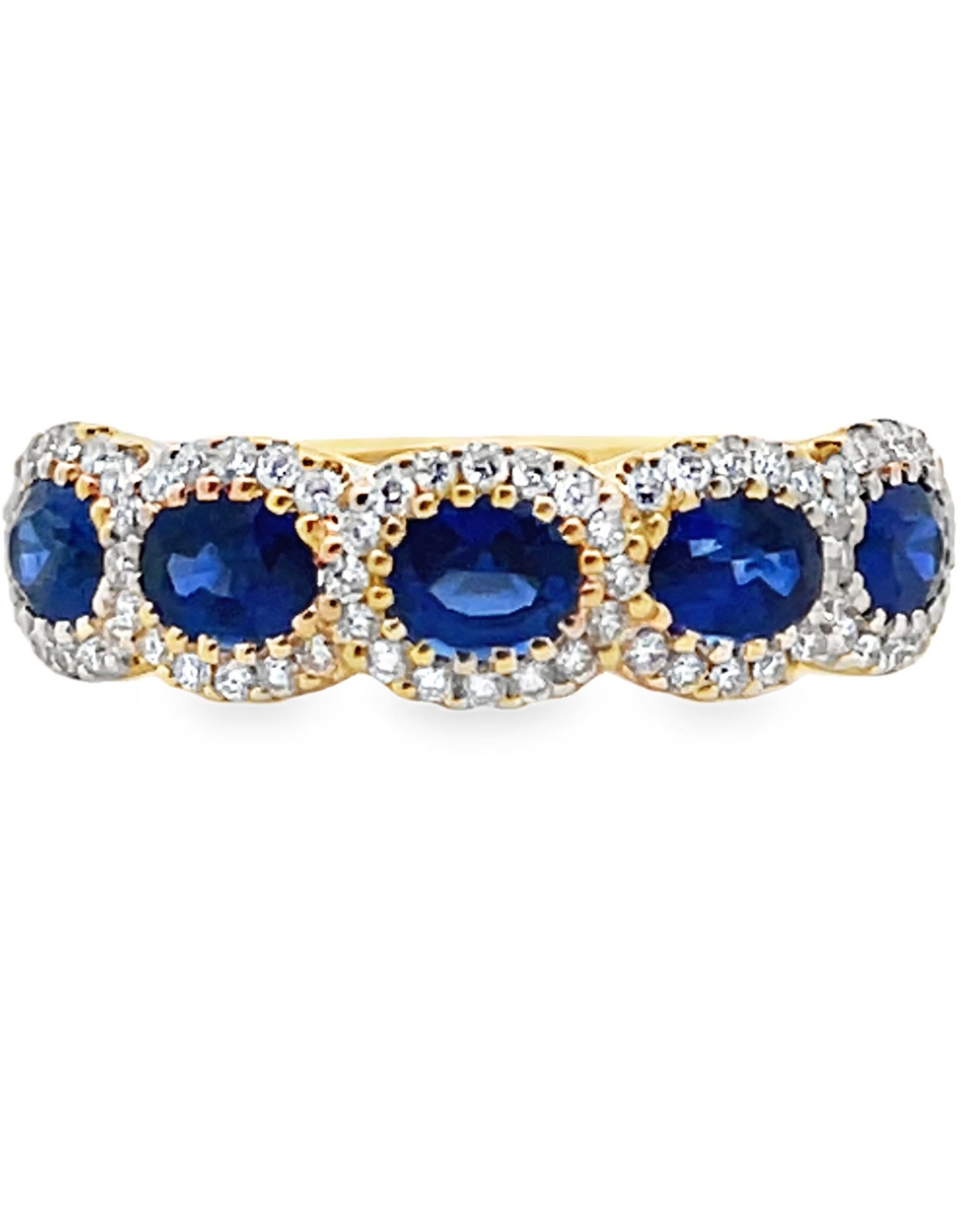 Women's Allison Kaufman 14K Yellow Gold 1.42 Carats Oval Blue Sapphire and Diamond Ring For Sale