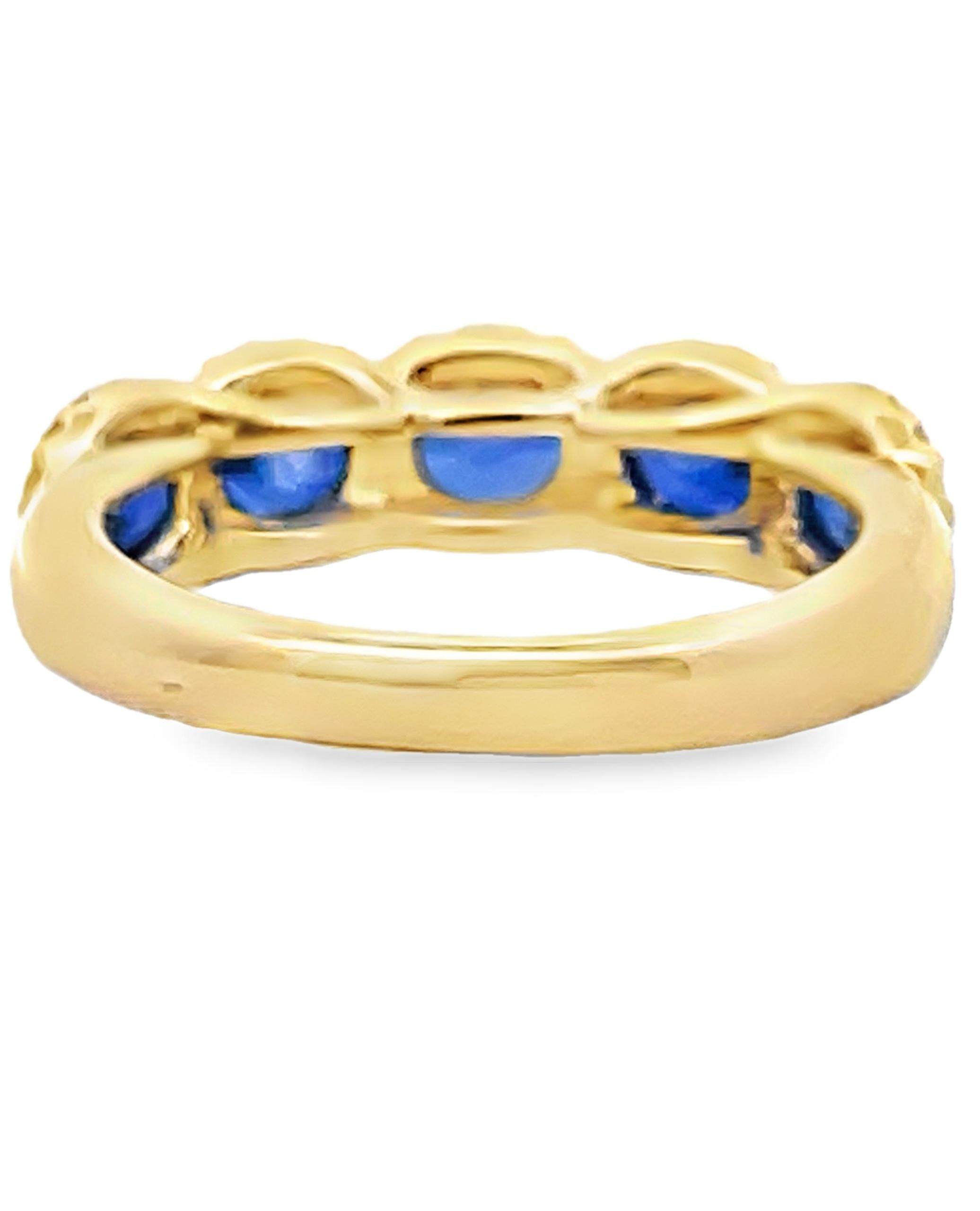 Allison Kaufman 14K Yellow Gold 1.42 Carats Oval Blue Sapphire and Diamond Ring For Sale 2