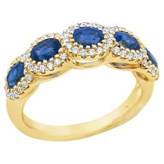 Anello Allison Kaufman in oro giallo 14K con zaffiro blu ovale e diamante da 1,42 carati