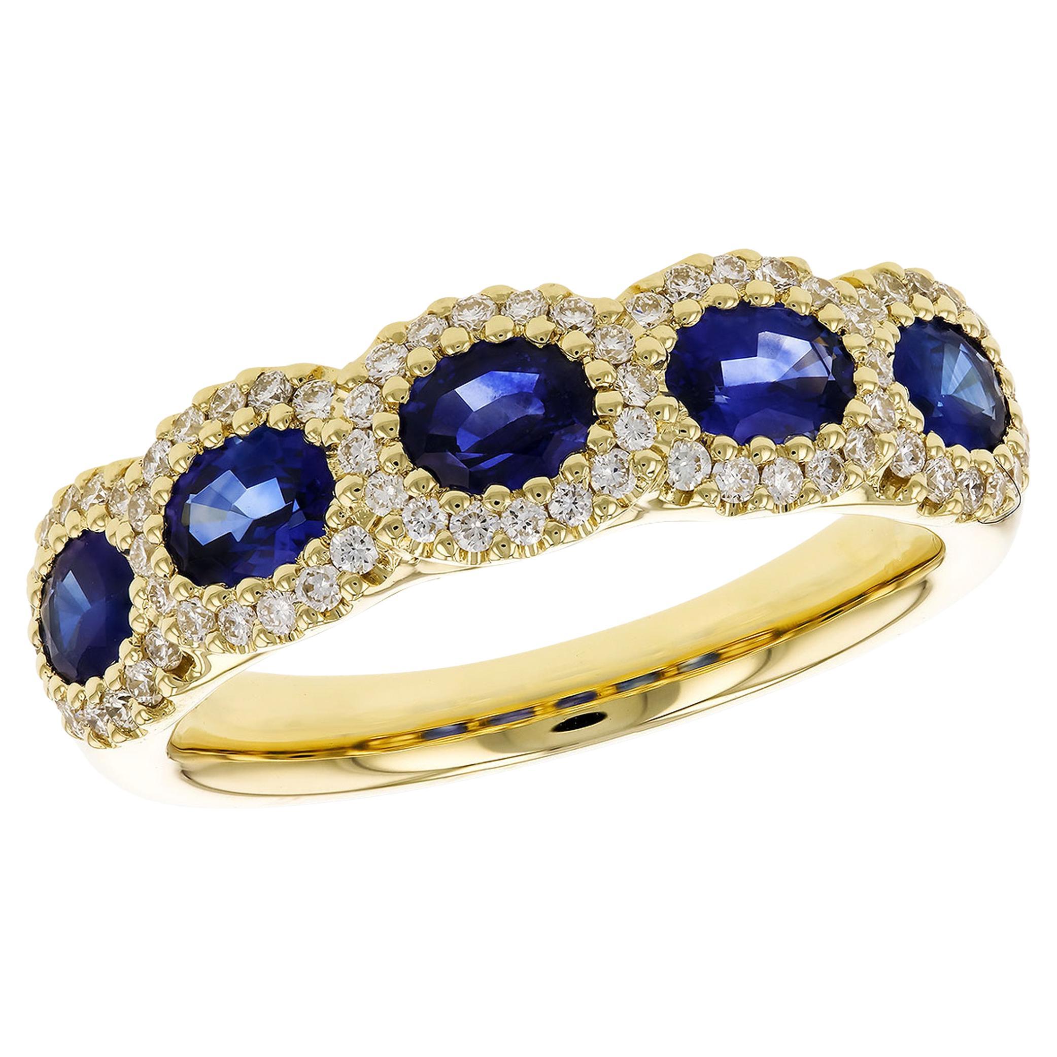 Allison Kaufman 14K Yellow Gold 1.42 Carats Oval Blue Sapphire and Diamond Ring For Sale