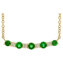 Allison Kaufman 14K Gelbgold Bar Kette Halskette, Runde Smaragde & Diamanten