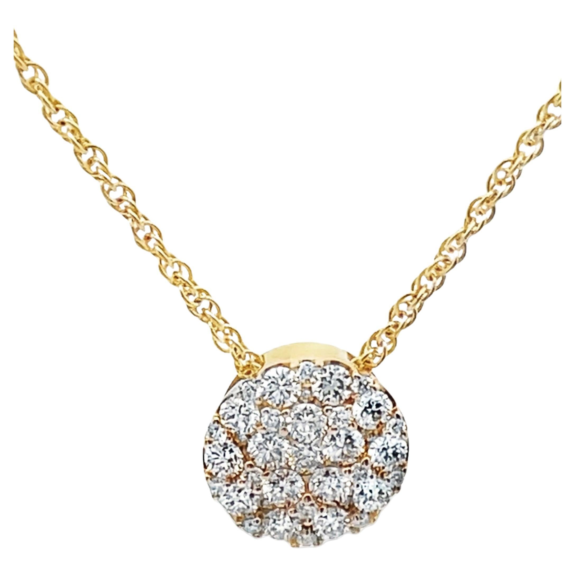 Contemporary Allison Kaufman 14K Yellow Gold Diamond Circle Pendant Necklace 0.50 Carats For Sale