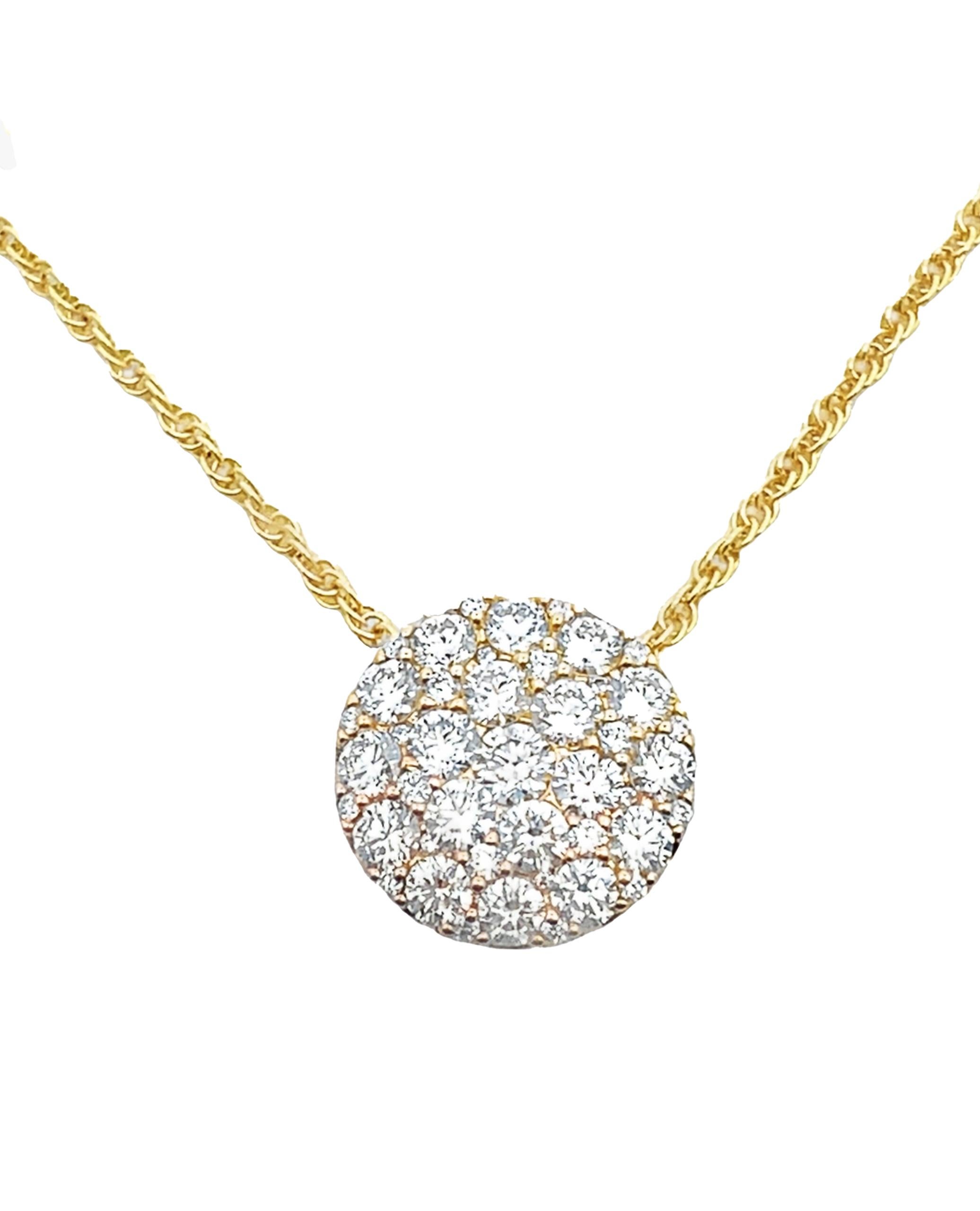 Round Cut Allison Kaufman 14K Yellow Gold Diamond Circle Pendant Necklace 0.50 Carats For Sale