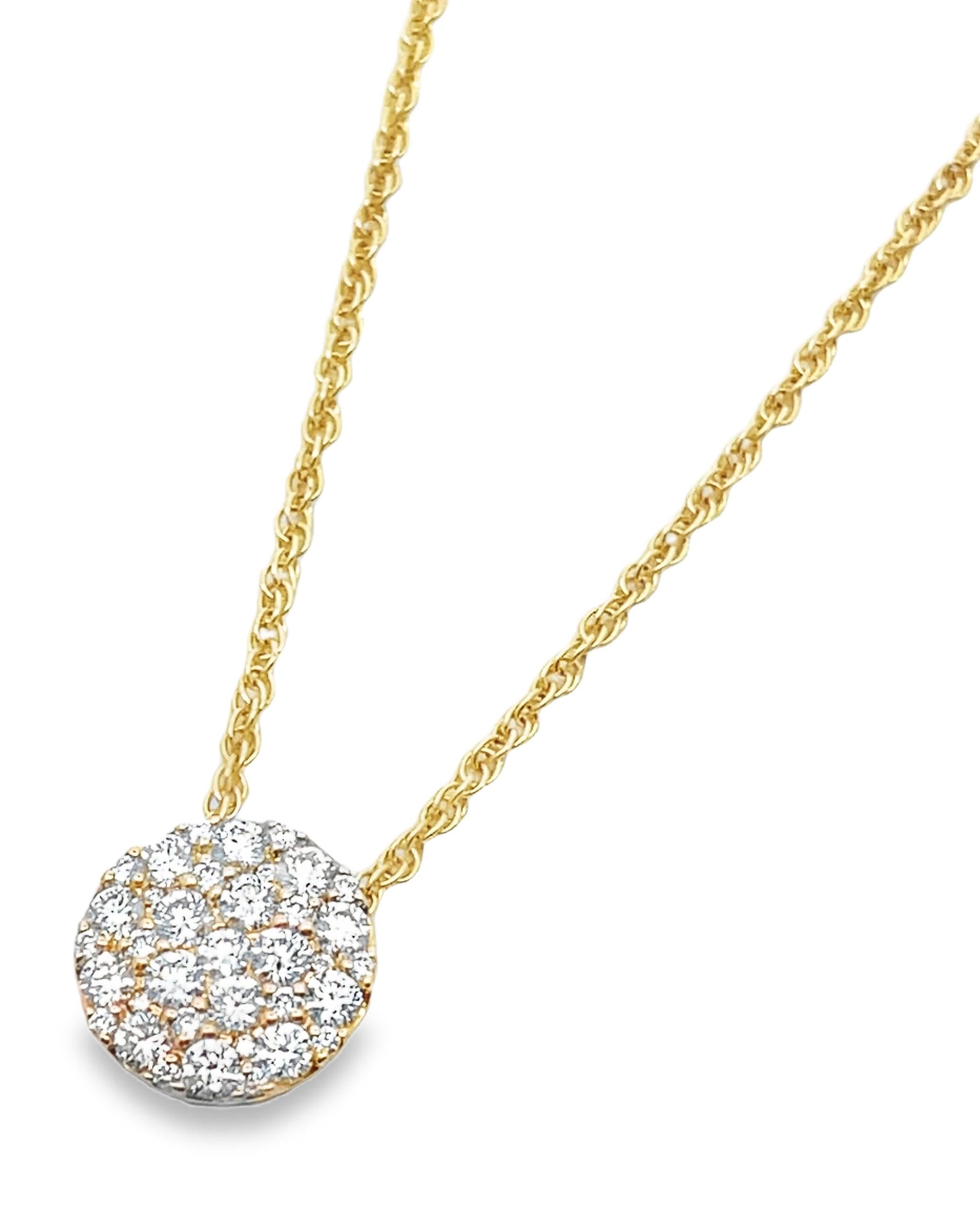 Women's Allison Kaufman 14K Yellow Gold Diamond Circle Pendant Necklace 0.50 Carats For Sale