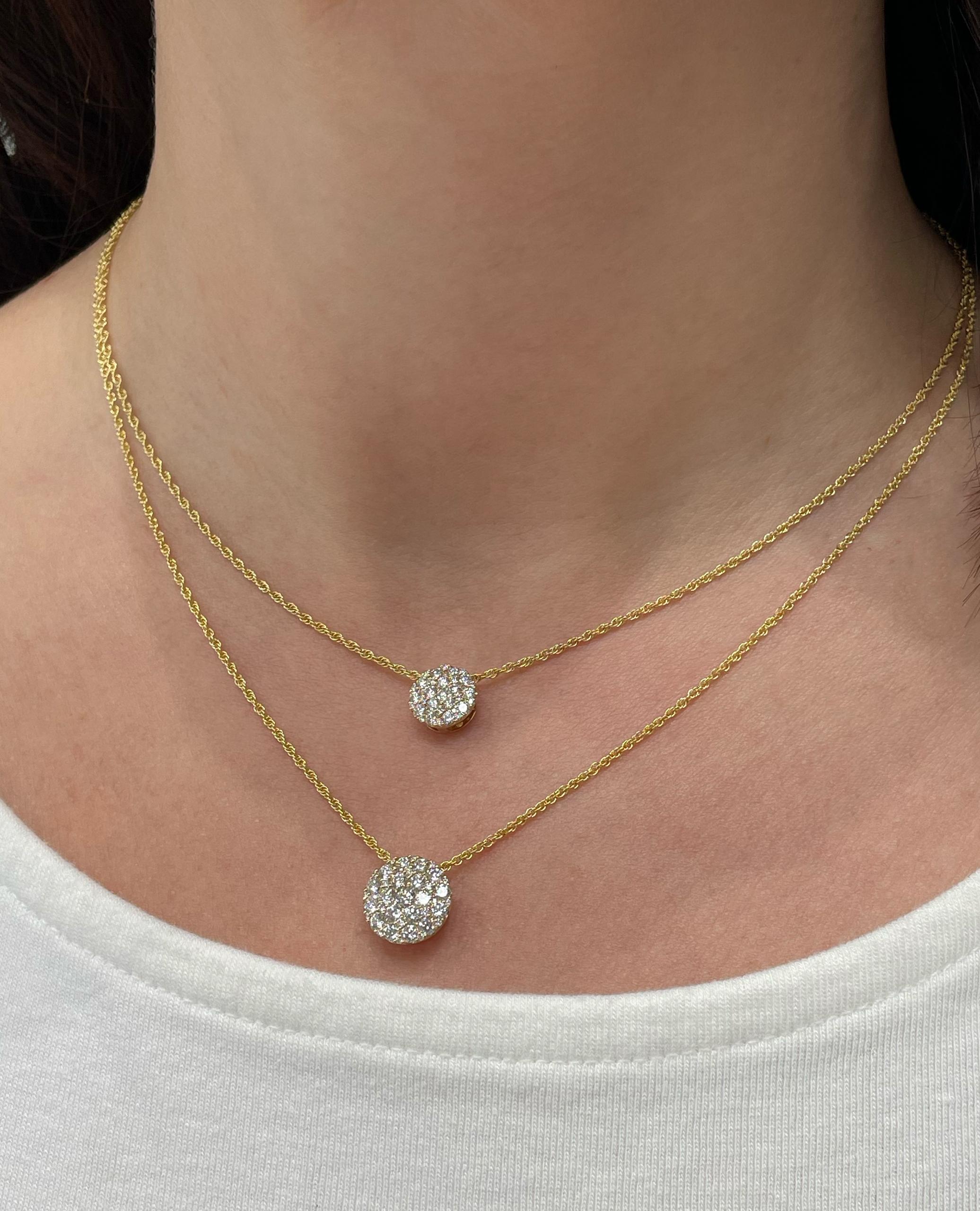 Allison Kaufman 14K Yellow Gold Diamond Circle Pendant Necklace 1.00 Carats For Sale 4