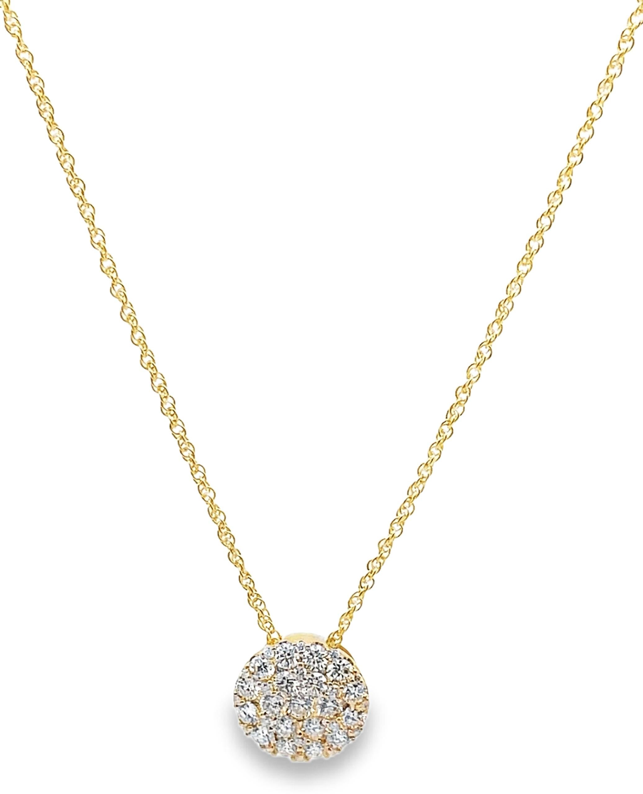Allison Kaufman 14K yellow gold pendant necklace with pave set diamonds weighing 1.00 carats total.  

- G color, SI3 clarity