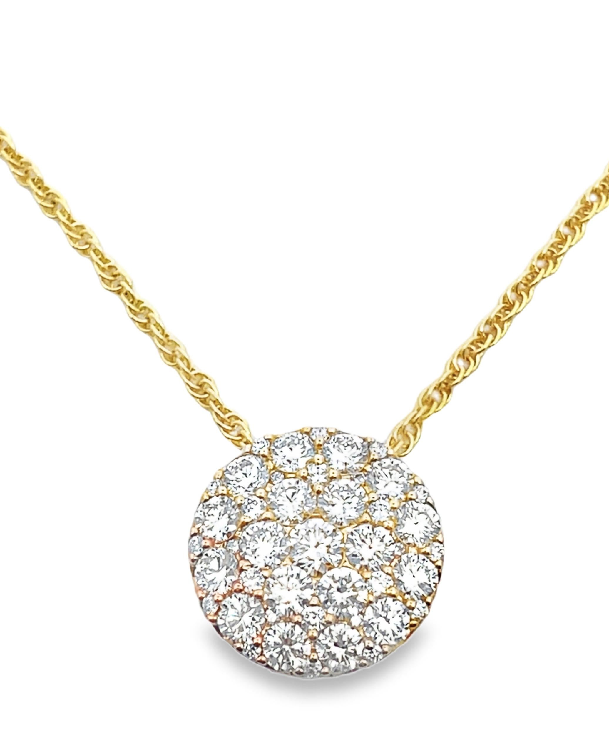Contemporary Allison Kaufman 14K Yellow Gold Diamond Circle Pendant Necklace 1.00 Carats For Sale