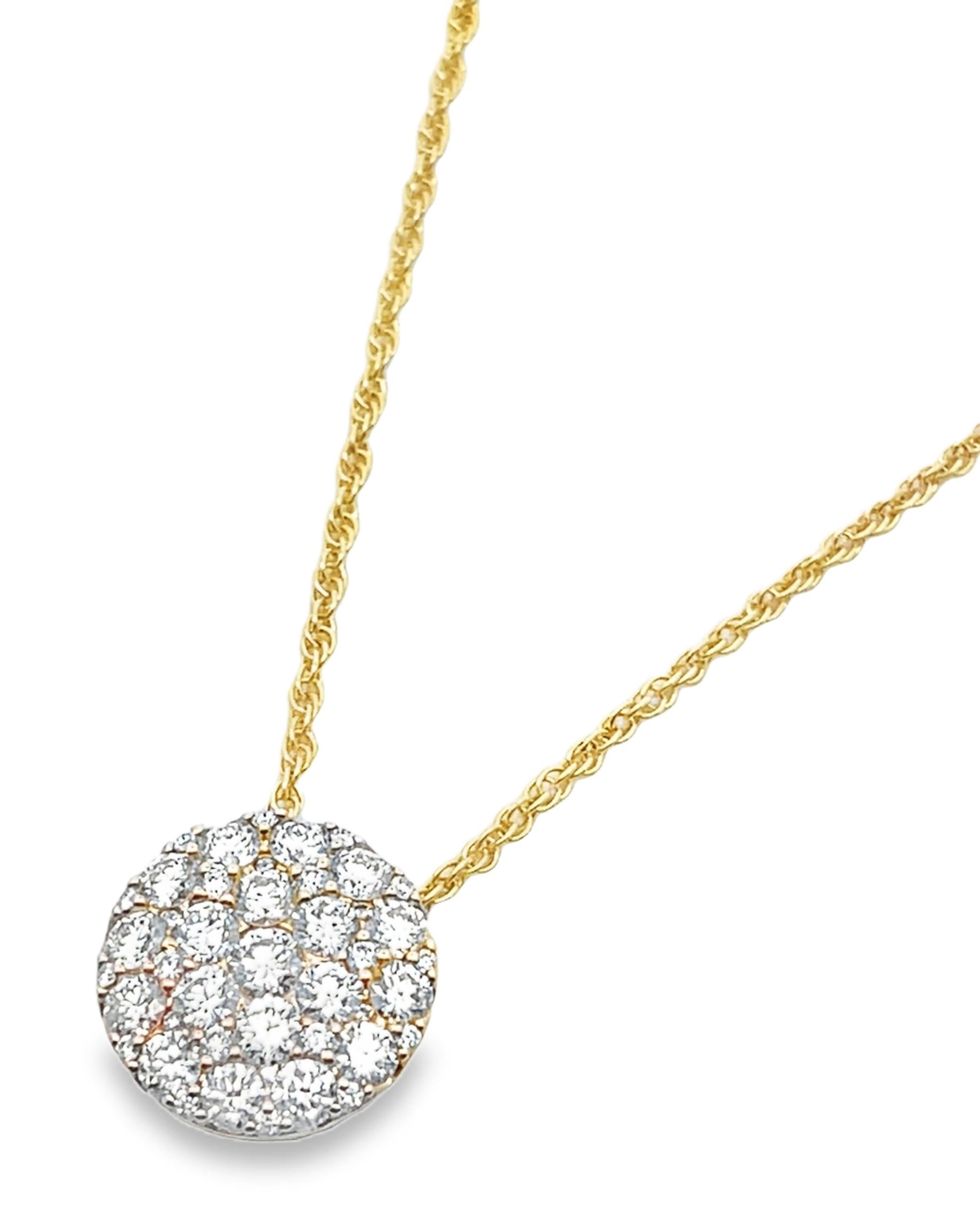 Round Cut Allison Kaufman 14K Yellow Gold Diamond Circle Pendant Necklace 1.00 Carats For Sale