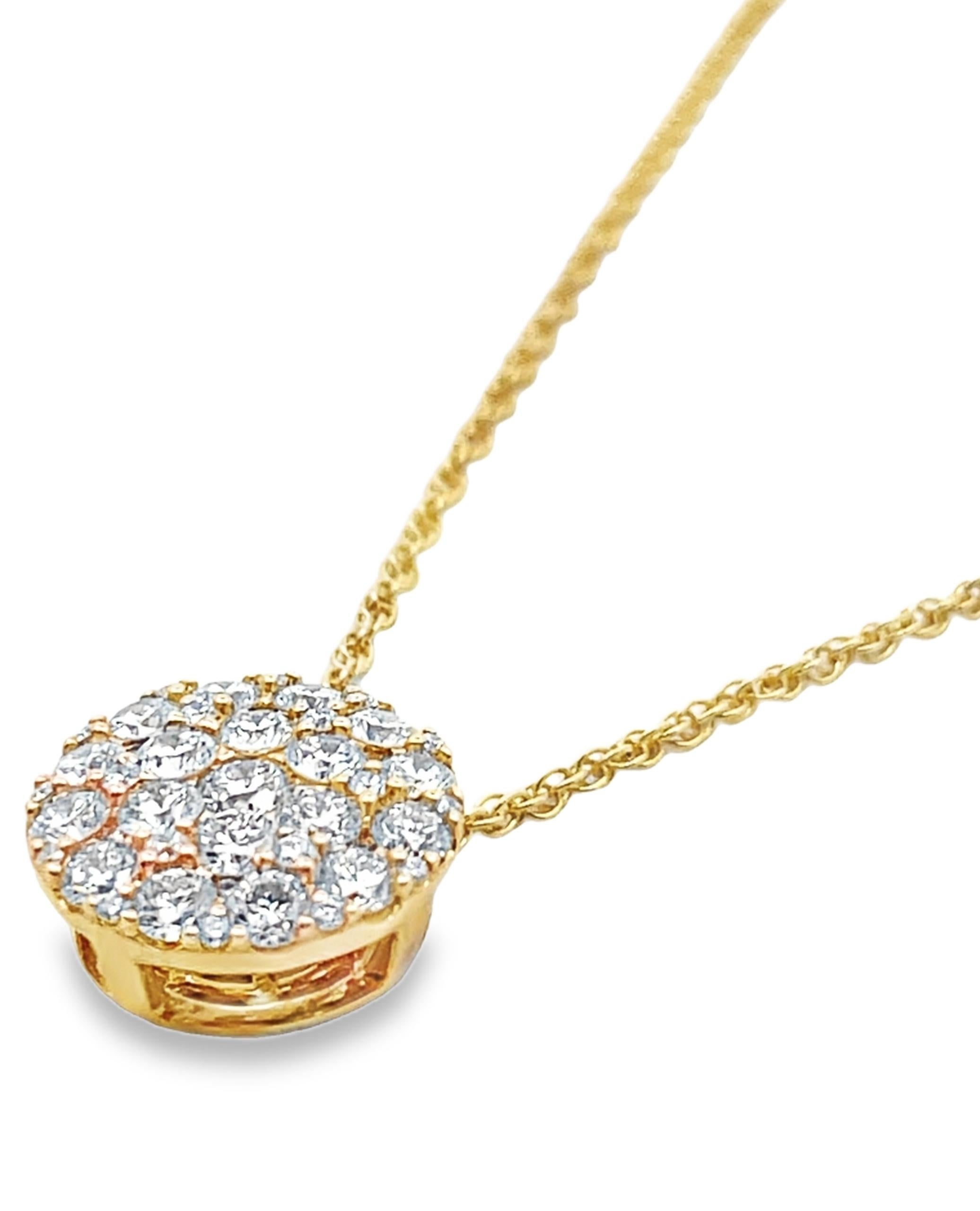 Allison Kaufman 14K Yellow Gold Diamond Circle Pendant Necklace 1.00 Carats In New Condition For Sale In Old Tappan, NJ