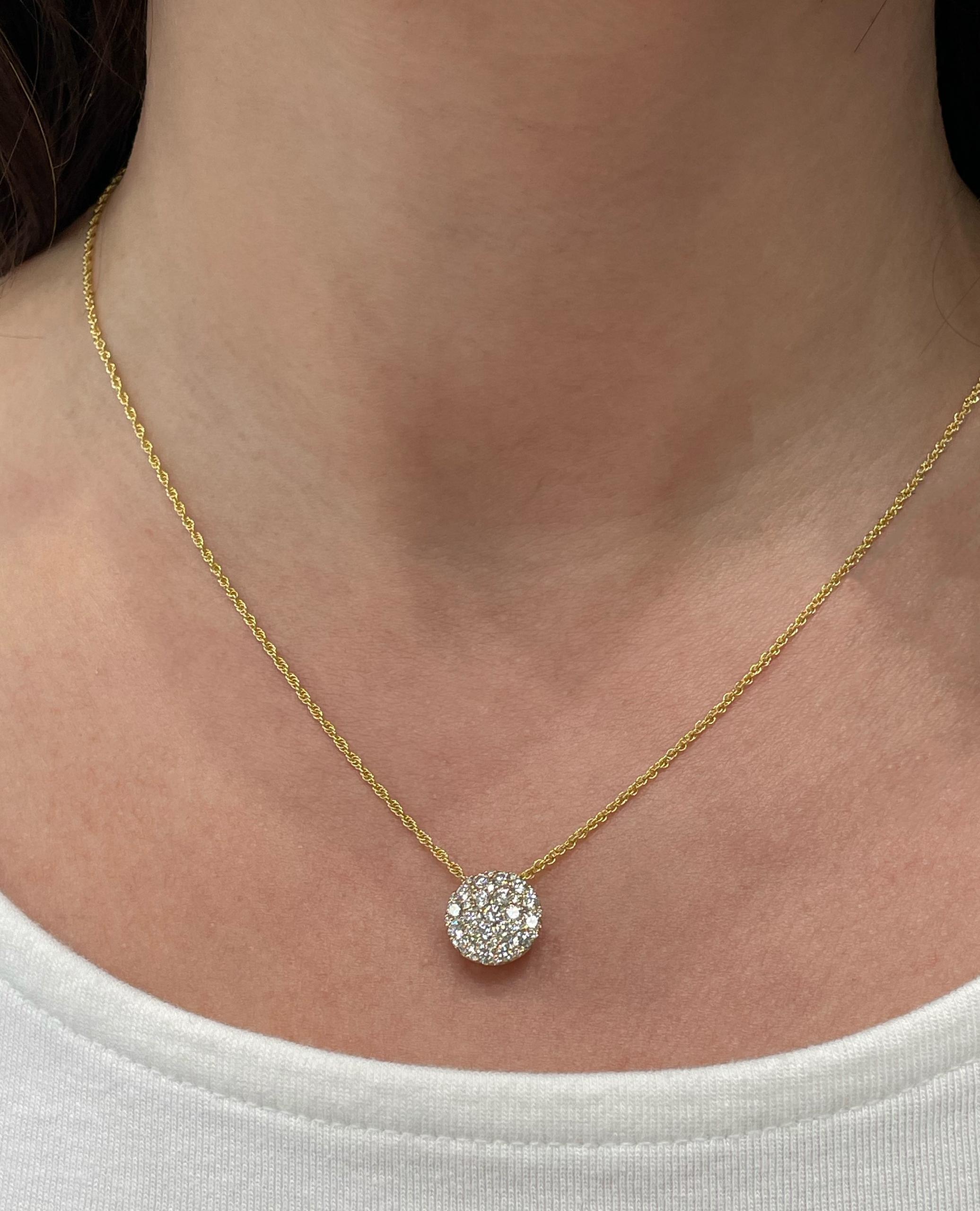 Allison Kaufman 14K Yellow Gold Diamond Circle Pendant Necklace 1.00 Carats For Sale 3