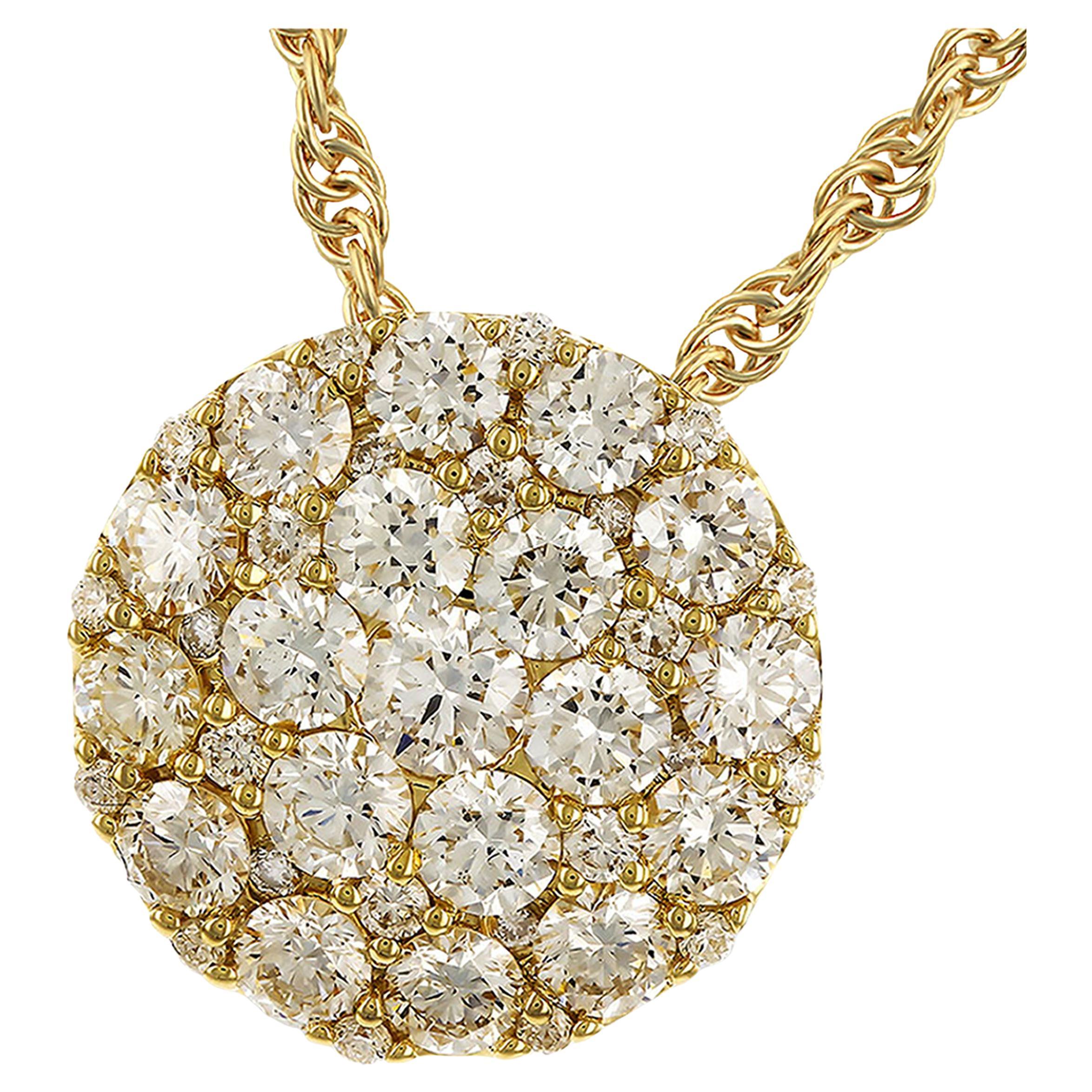 Allison Kaufman 14K Yellow Gold Diamond Circle Pendant Necklace 1.00 Carats For Sale