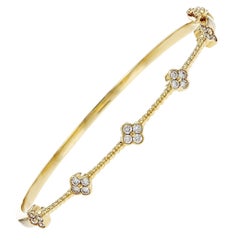 Allison Kaufman 14K Yellow Gold Diamond Four Leaf Quatrefoil Bangle Bracelet