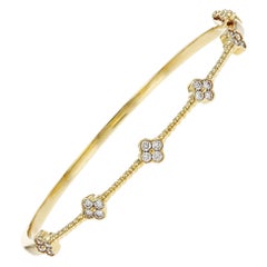 Allison Kaufman 14K Yellow Gold Diamond Four Leaf Quatrefoil Bangle Bracelet