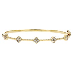 Allison Kaufman 14K Yellow Gold Diamond Four Leaf Quatrefoil Bangle Bracelet