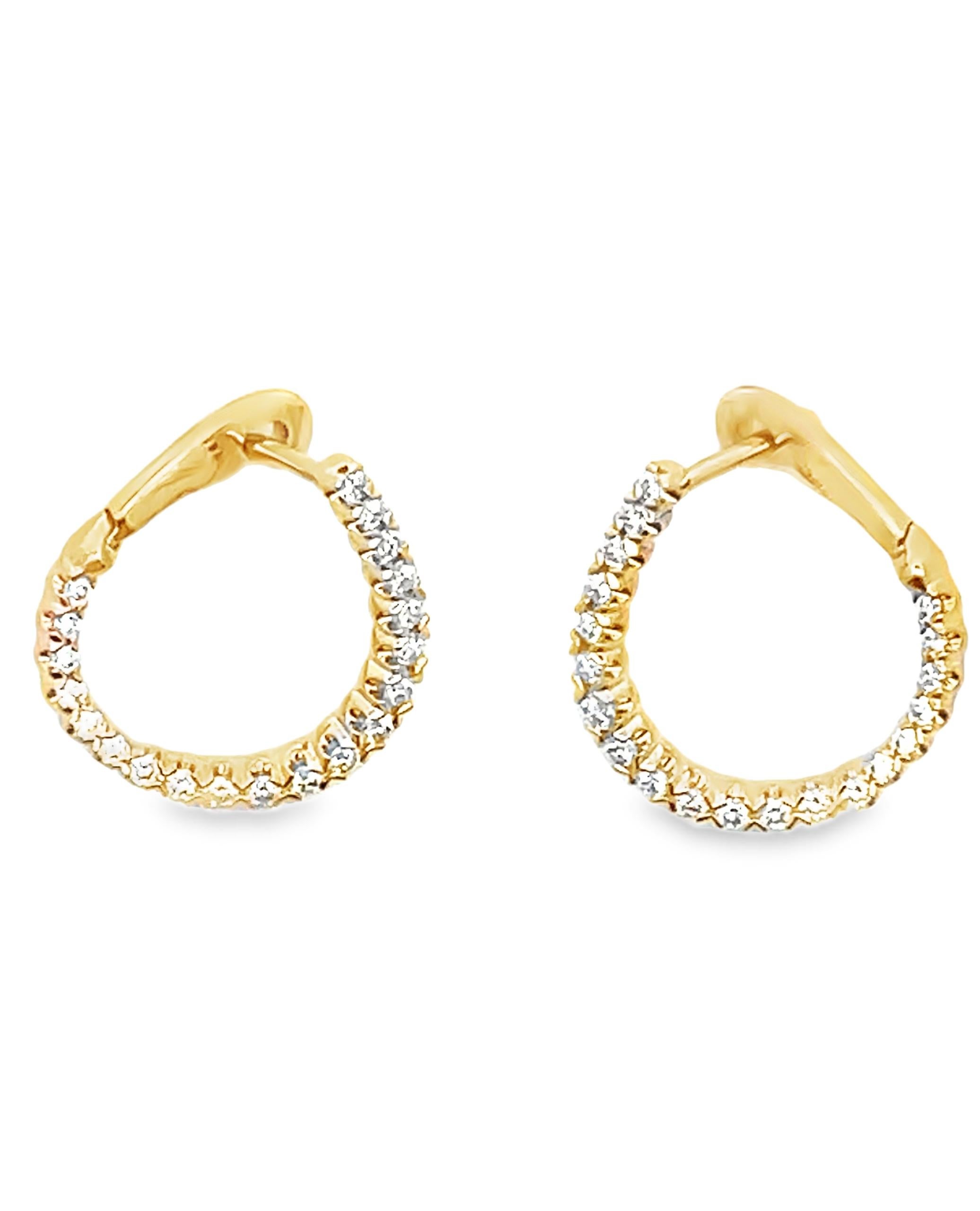 Round Cut Allison Kaufman 14K Yellow Gold Diamond Hoop Earrings 0.50 Carats For Sale