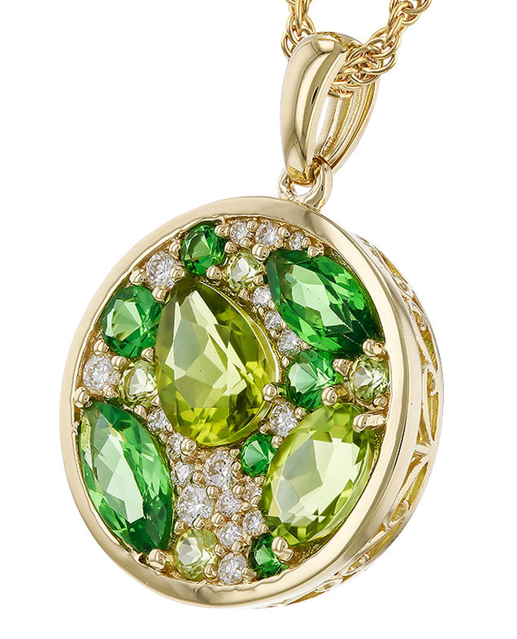 Allison Kaufman Collana a cerchio in oro giallo 14K con diamanti, tsavorite e peridoto in vendita 4