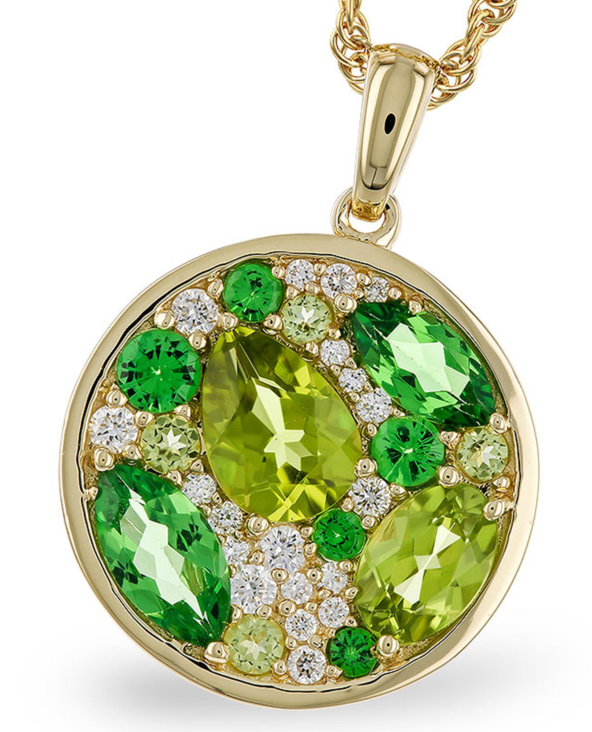Allison Kaufman Collana a cerchio in oro giallo 14K con diamanti, tsavorite e peridoto in vendita 3