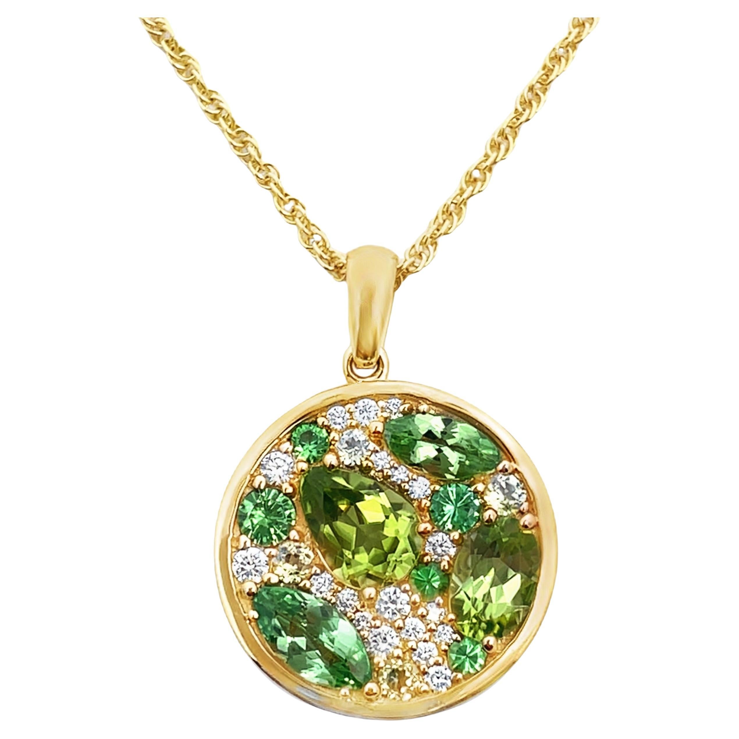 Allison Kaufman Collana a cerchio in oro giallo 14K con diamanti, tsavorite e peridoto