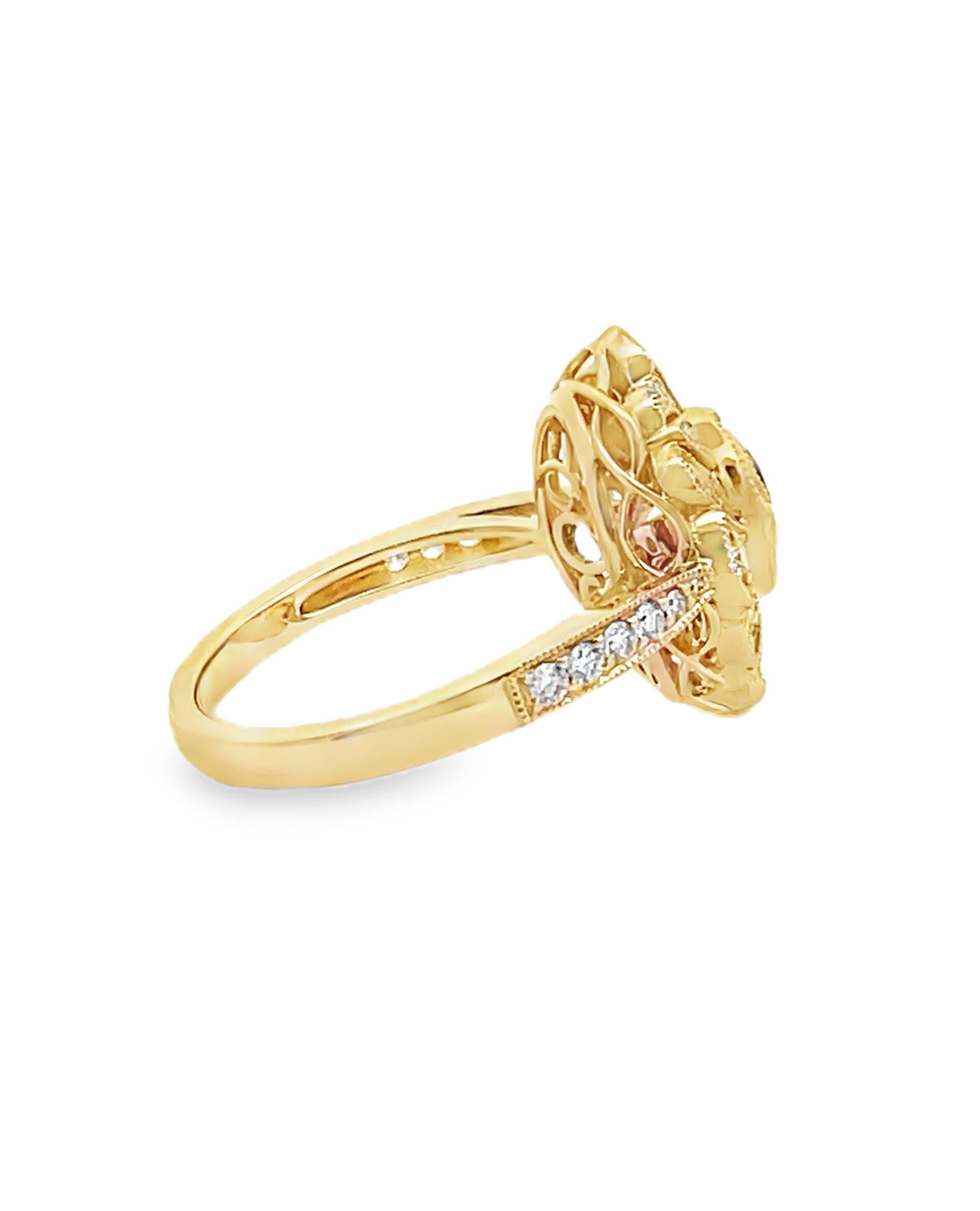 Contemporain Allison Kaufman, bague mode en or jaune 14 carats avec saphir bleu et diamants en vente