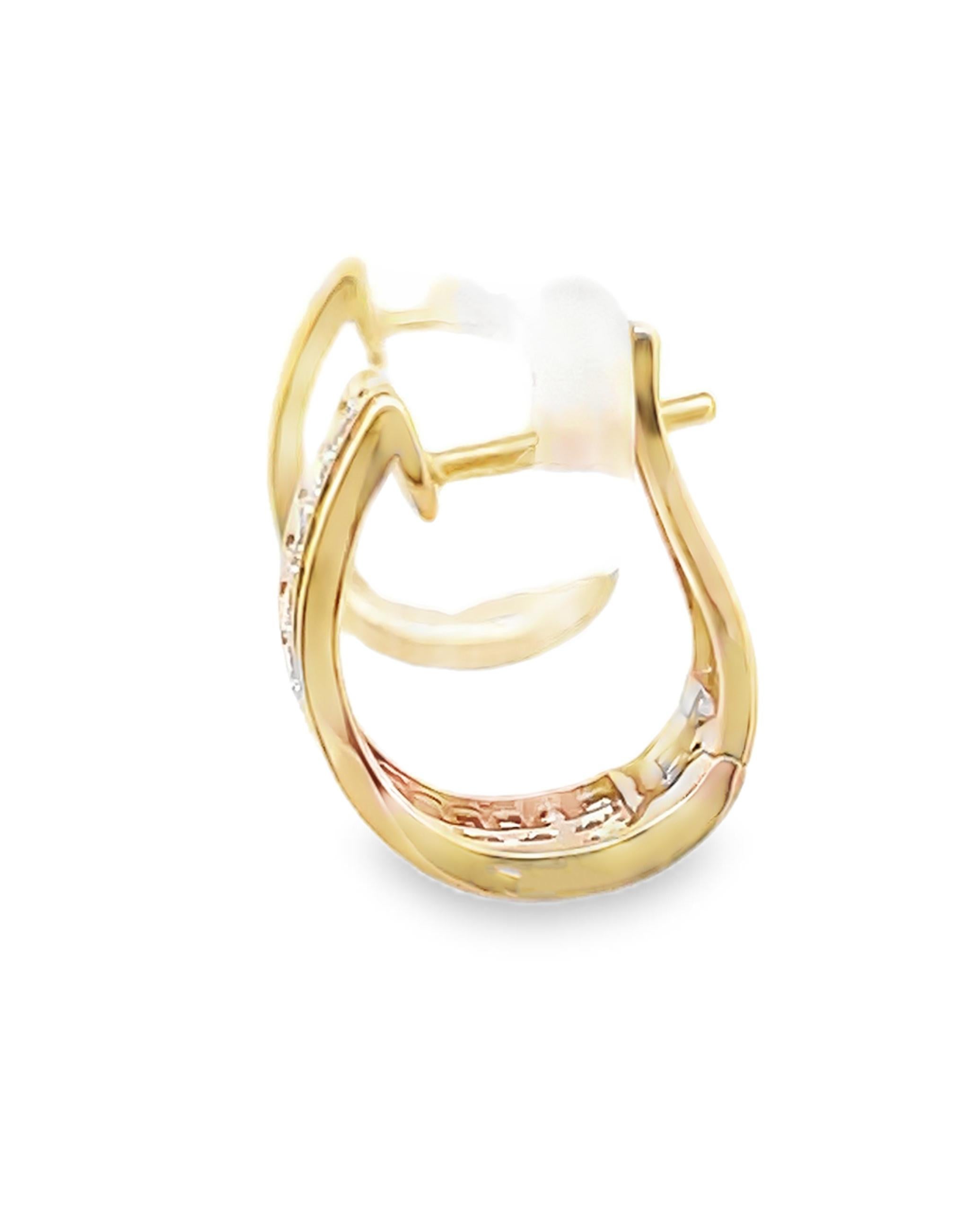Round Cut Allison Kaufman 14K Yellow Gold Huggie Hoop Earrings with Row of Round Diamonds For Sale
