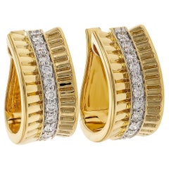 Allison Kaufman 14K Yellow Gold Huggie Hoop Earrings with Row of Round Diamonds