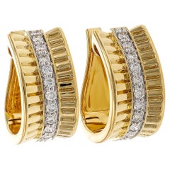 Allison Kaufman 14K Yellow Gold Huggie Hoop Earrings with Row of Round Diamonds
