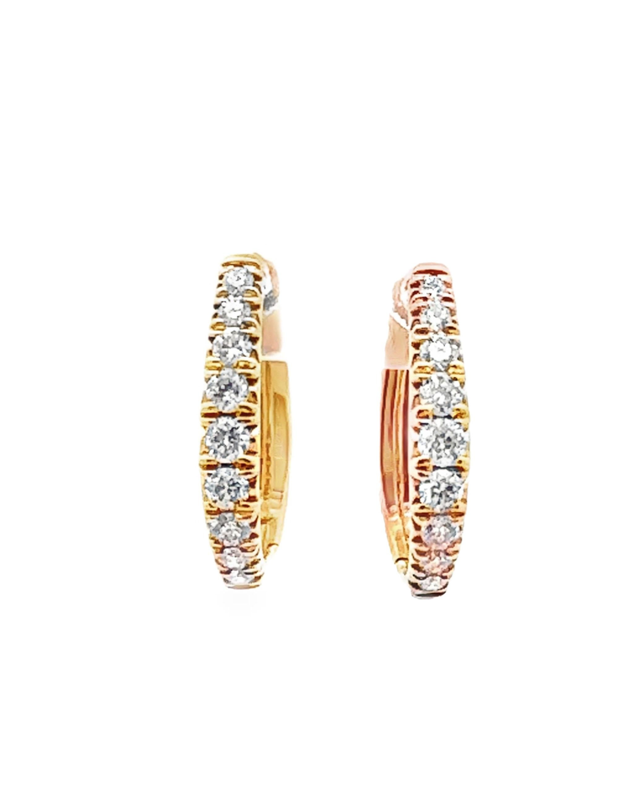 Allison Kaufman 14K yellow gold small hoop earrings with round brilliant-cut diamonds weighing 0.50 carats total.

- Diamonds are G color, SI2 clarity
- European closure.