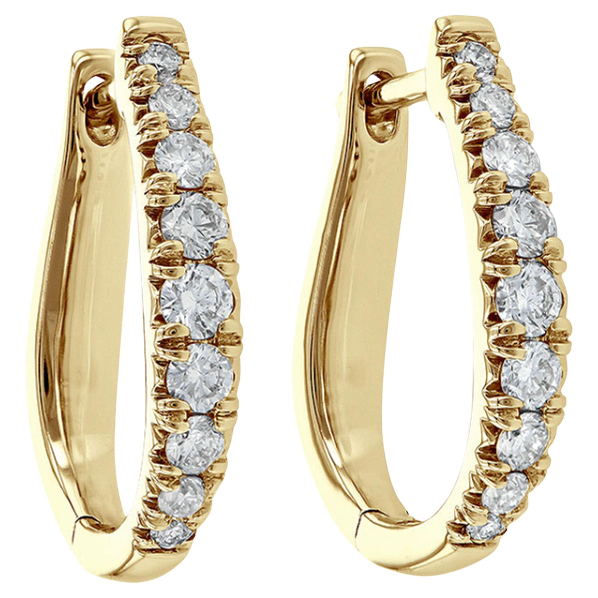Allison Kaufman 14K Yellow Gold Oval Hoop Earrings with Diamonds For Sale