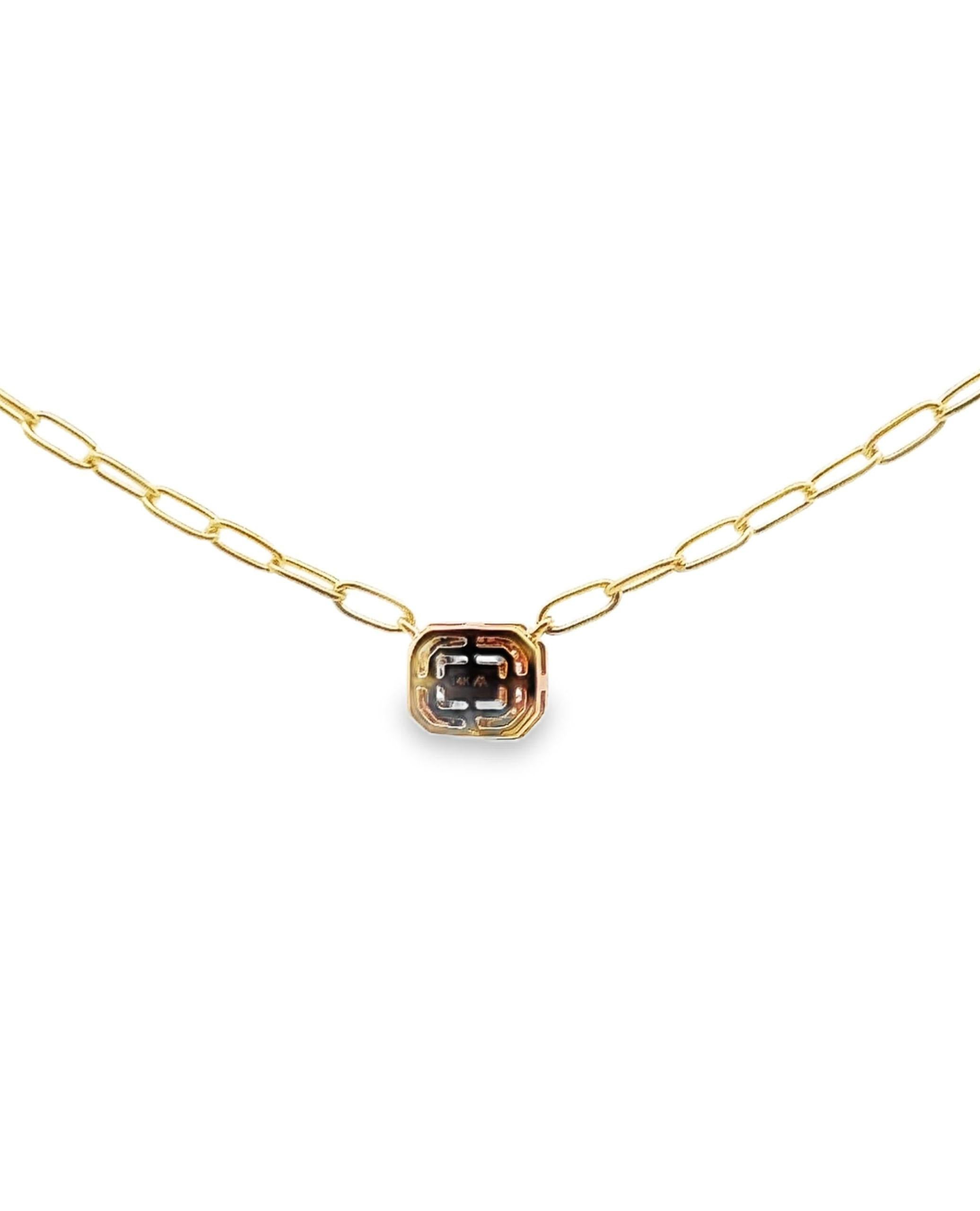 Mixed Cut Allison Kaufman 14K Yellow Gold Paperclip Chain Necklace with Diamond Pendant For Sale