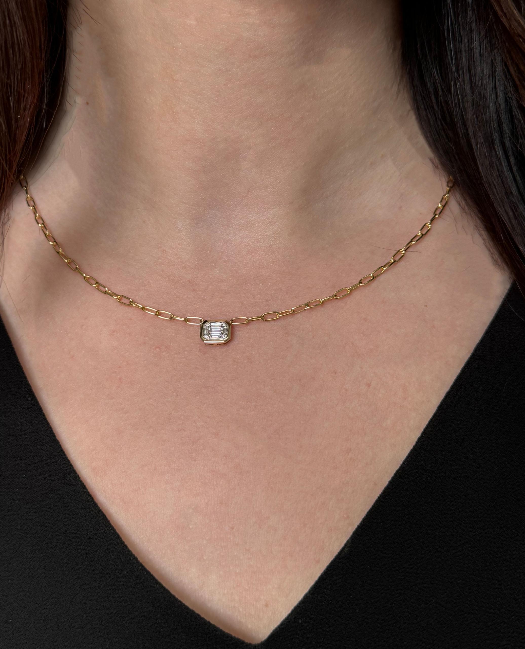 Allison Kaufman 14K Yellow Gold Paperclip Chain Necklace with Diamond Pendant In New Condition For Sale In Old Tappan, NJ