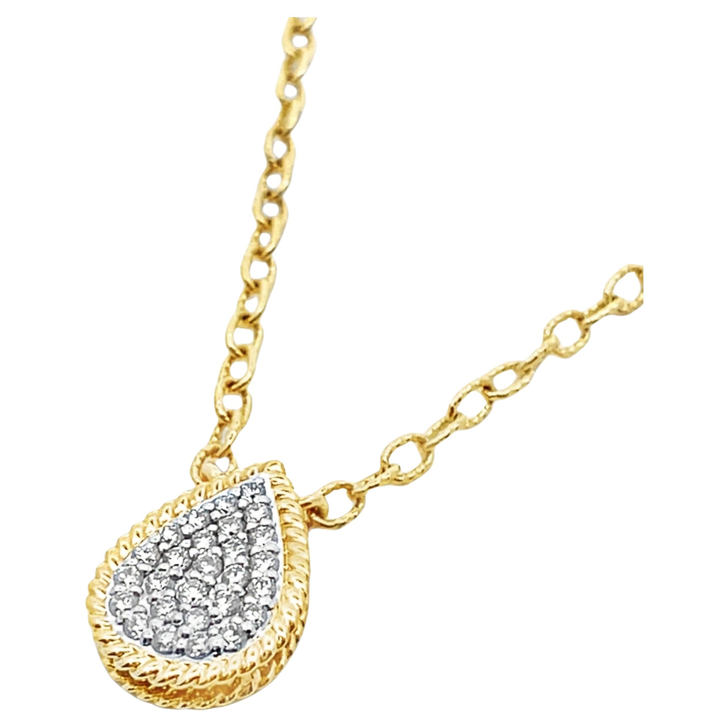Contemporaneo Collana con ciondolo con diamante a forma di pera in oro giallo 14K di Allison Kaufman, con catena A Link in vendita