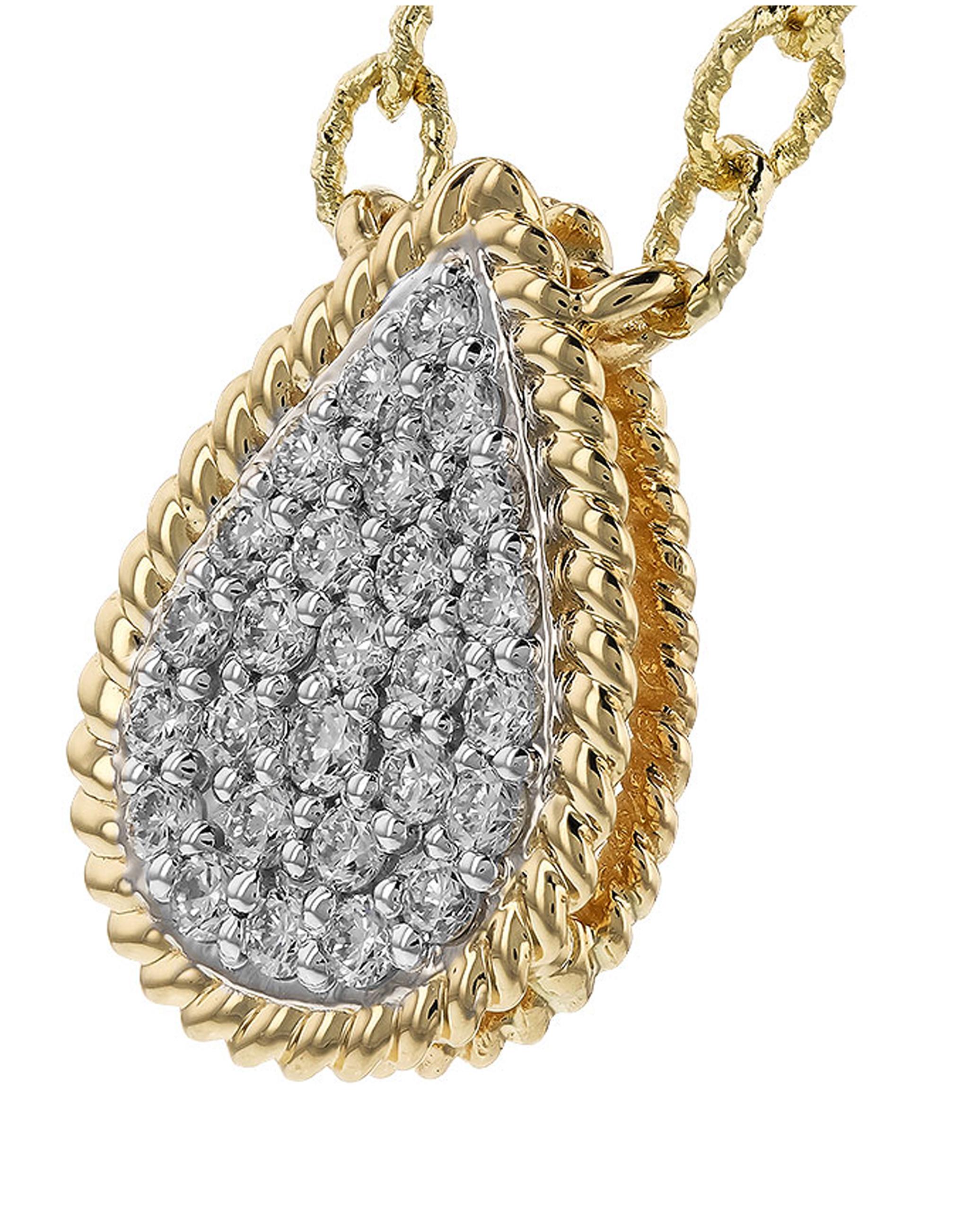 Collana con ciondolo con diamante a forma di pera in oro giallo 14K di Allison Kaufman, con catena A Link in vendita 3