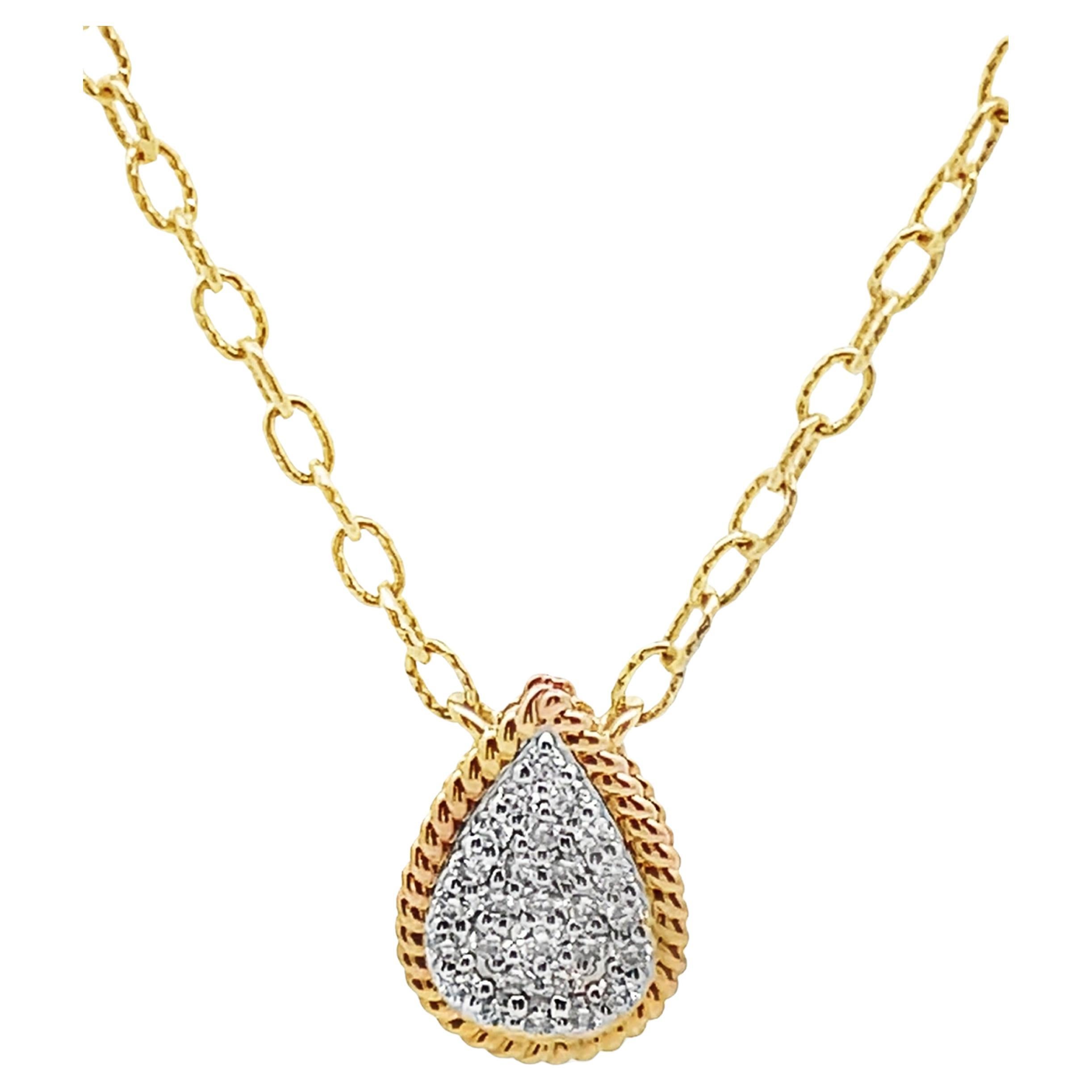 Collana con ciondolo con diamante a forma di pera in oro giallo 14K di Allison Kaufman, con catena A Link