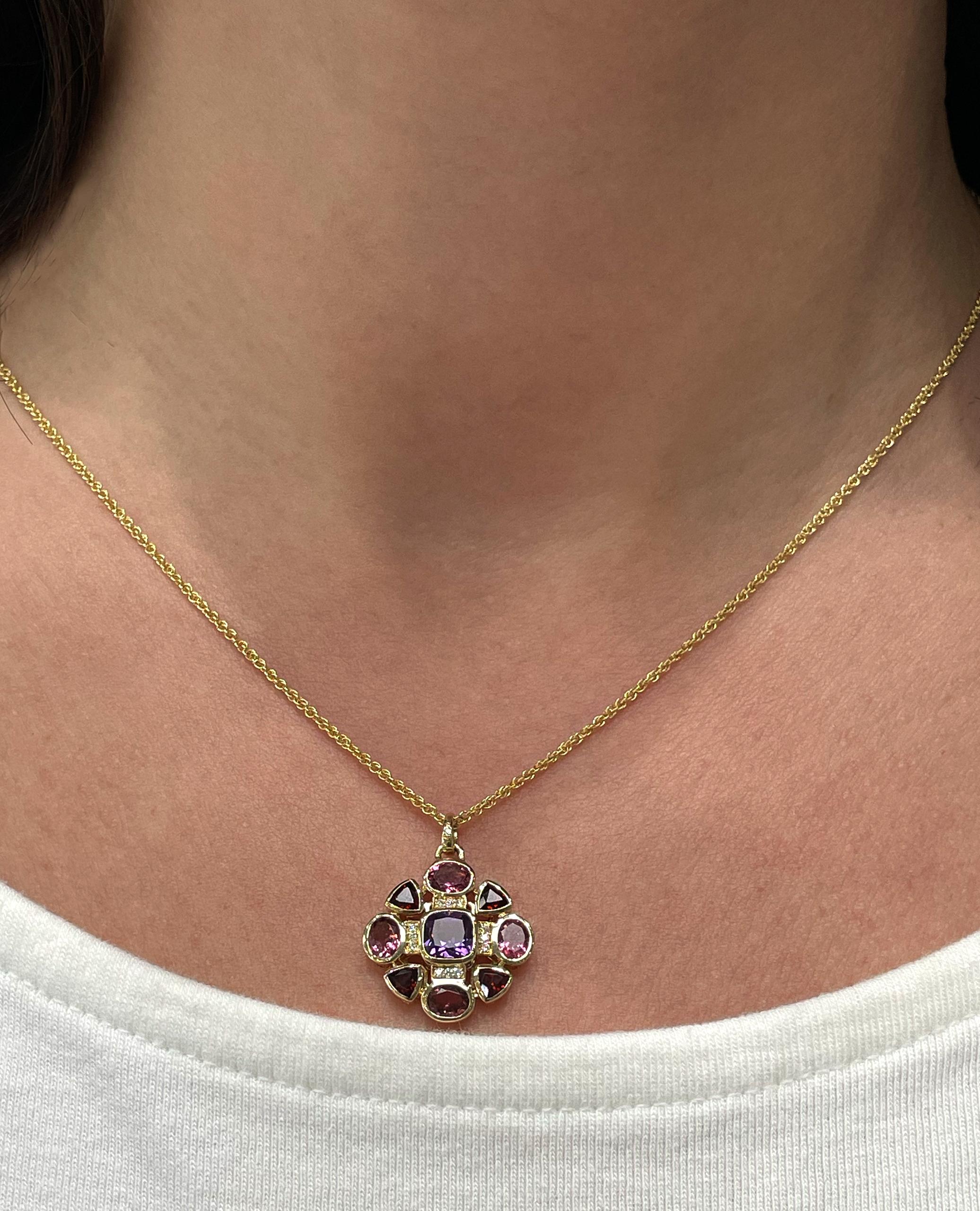 Contemporaneo Allison Kaufman - Collana geometrica con pietre semipreziose e diamanti in oro giallo 14 carati in vendita