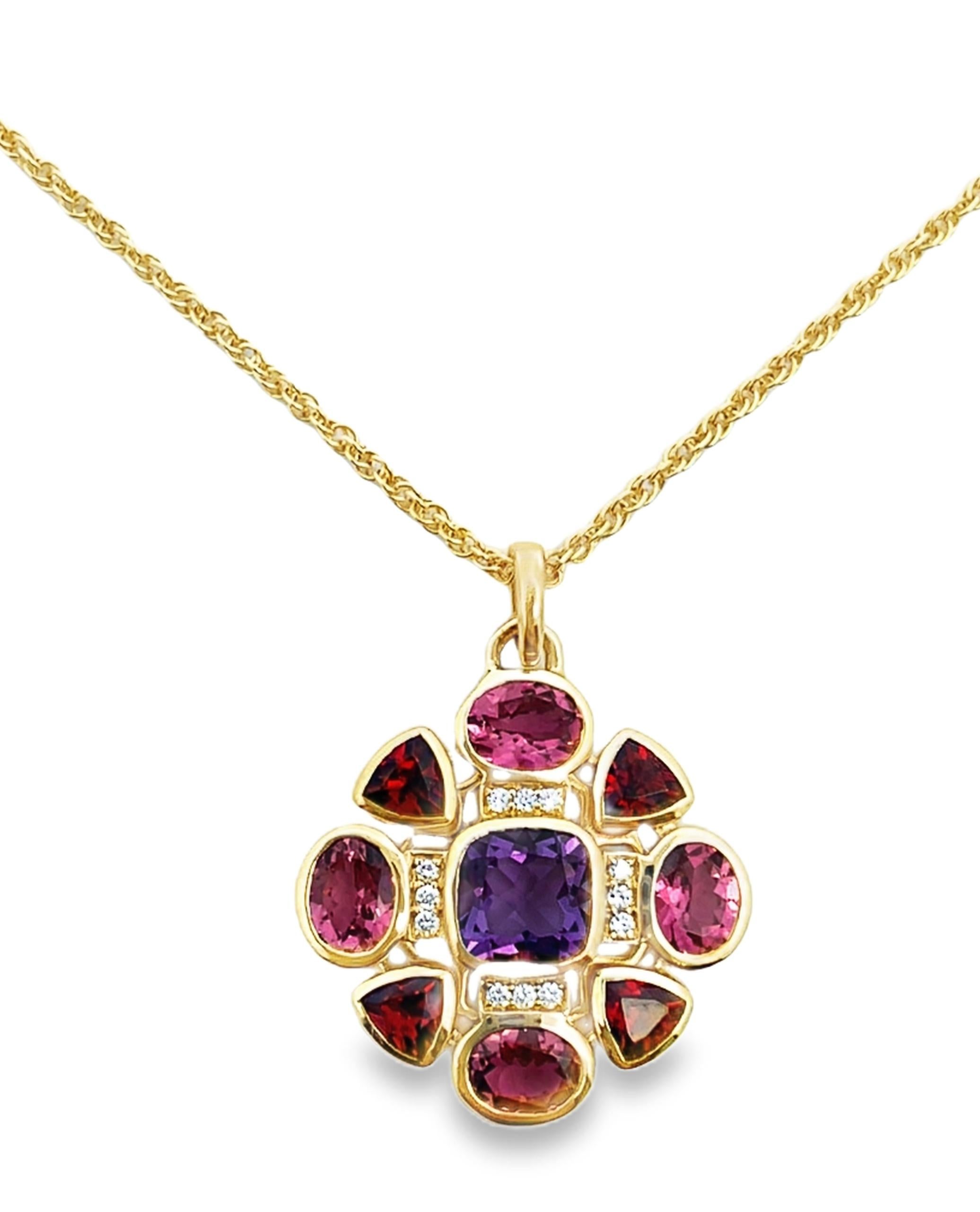 Taglio misto Allison Kaufman - Collana geometrica con pietre semipreziose e diamanti in oro giallo 14 carati in vendita
