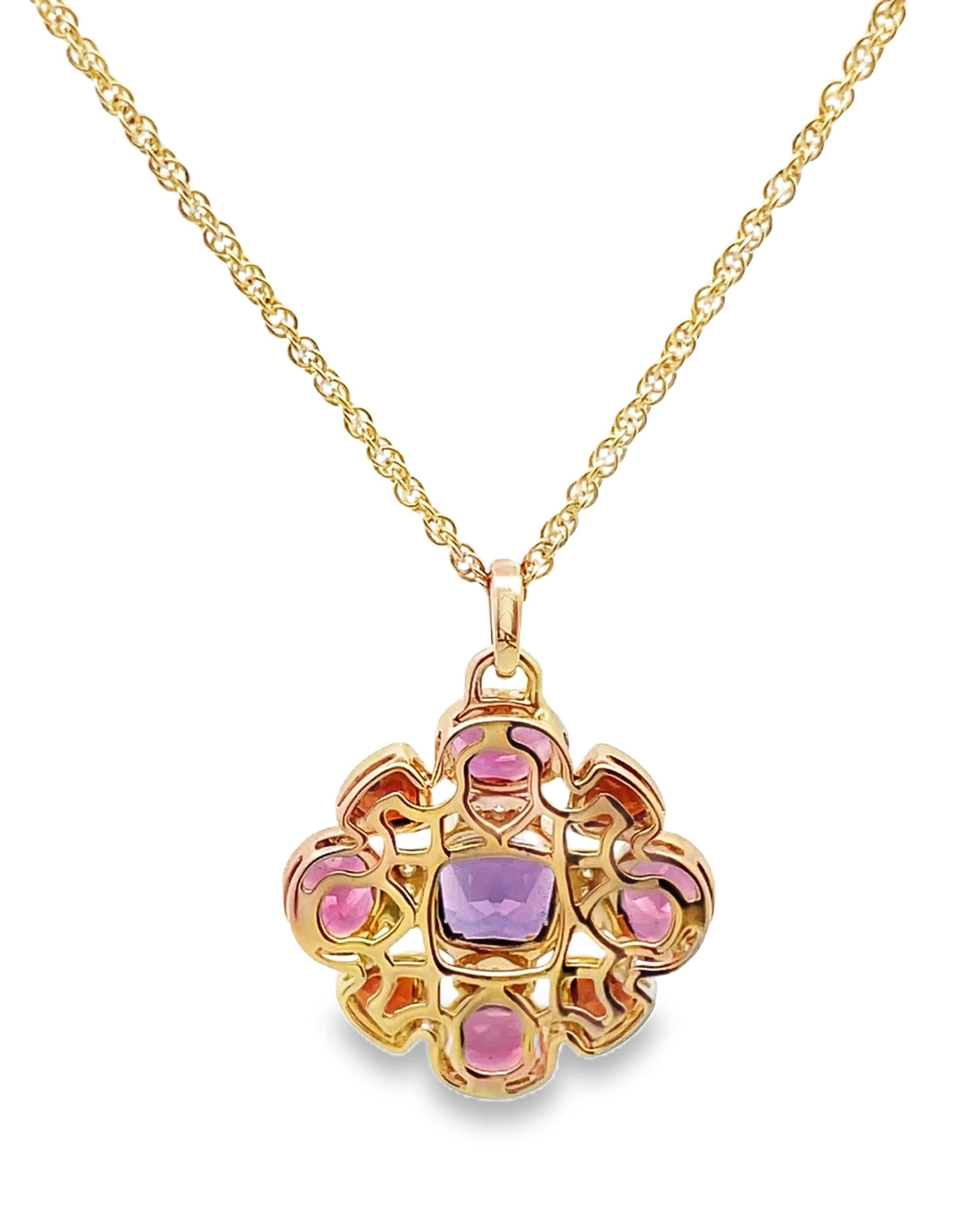 Allison Kaufman - Collana geometrica con pietre semipreziose e diamanti in oro giallo 14 carati in vendita 1