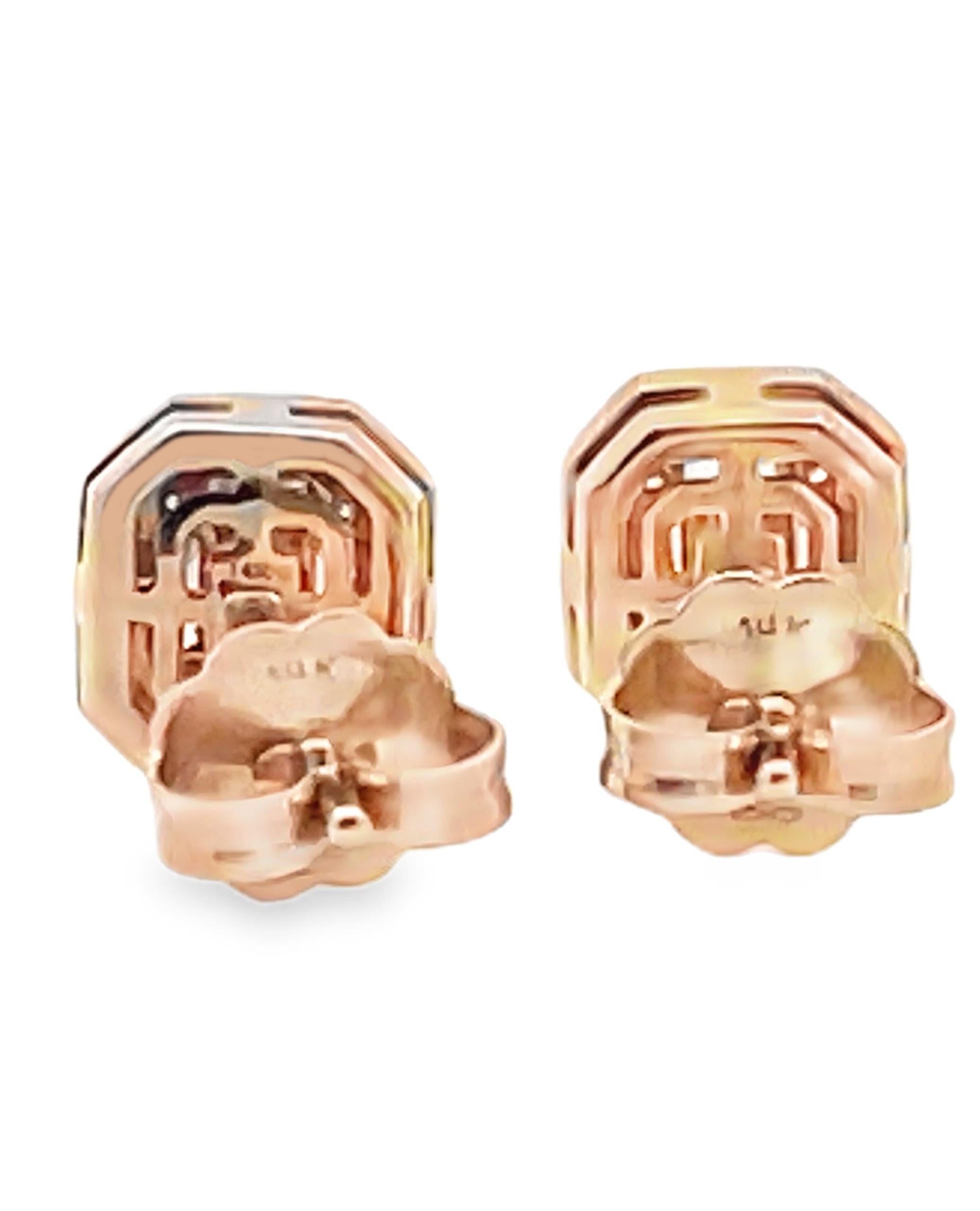 Contemporary Allison Kaufman 14K Yellow Gold Stud Earrings with Round and Baguette Diamonds For Sale