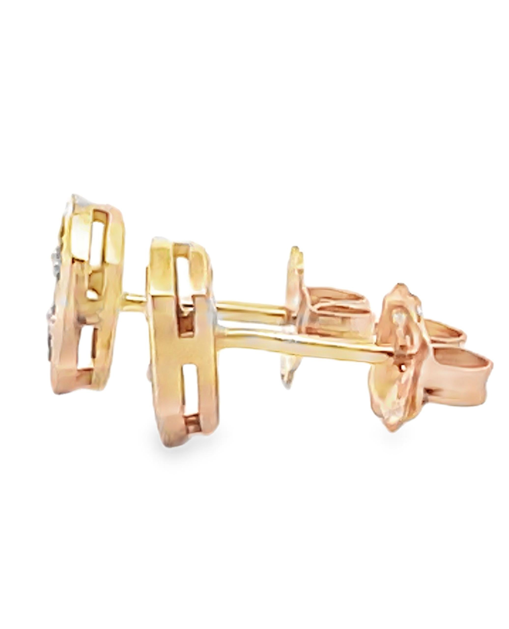 Mixed Cut Allison Kaufman 14K Yellow Gold Stud Earrings with Round and Baguette Diamonds For Sale