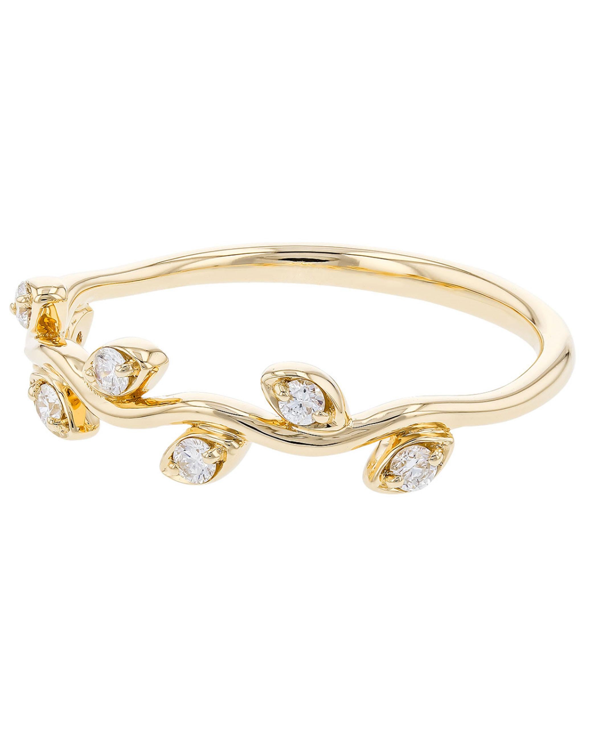 Contemporain Allison Kaufman Anneau de mariage en or jaune 14K avec diamants en vente