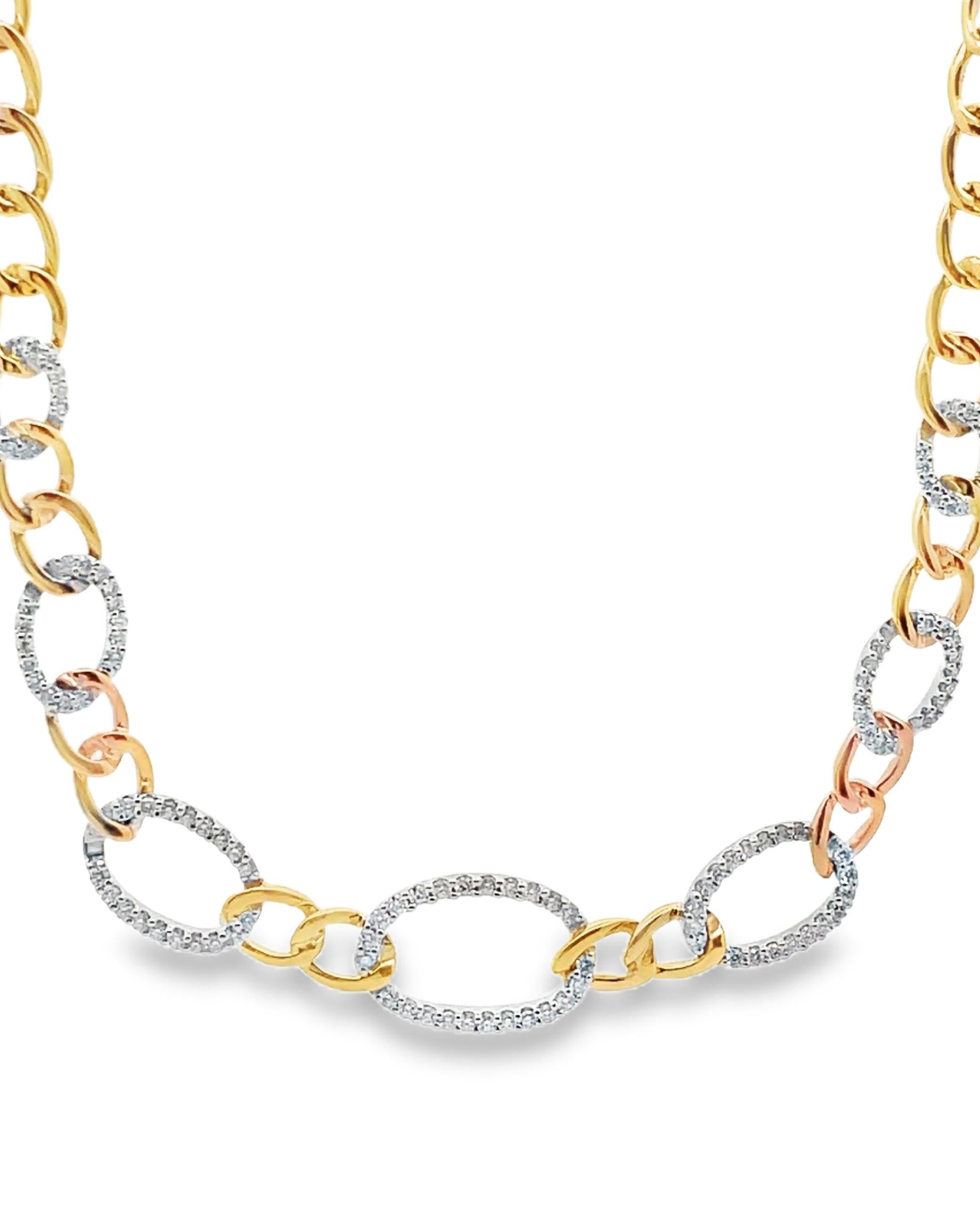 Collier à maillons en or jaune et blanc 14K d'Allison Kaufman avec des diamants pesant 1,15 carats au total.  

- Les diamants sont de couleur G et de pureté SI3. 
- Collier de 17 pouces de long 

Des vidéos et des photos sont incluses ici ; nous