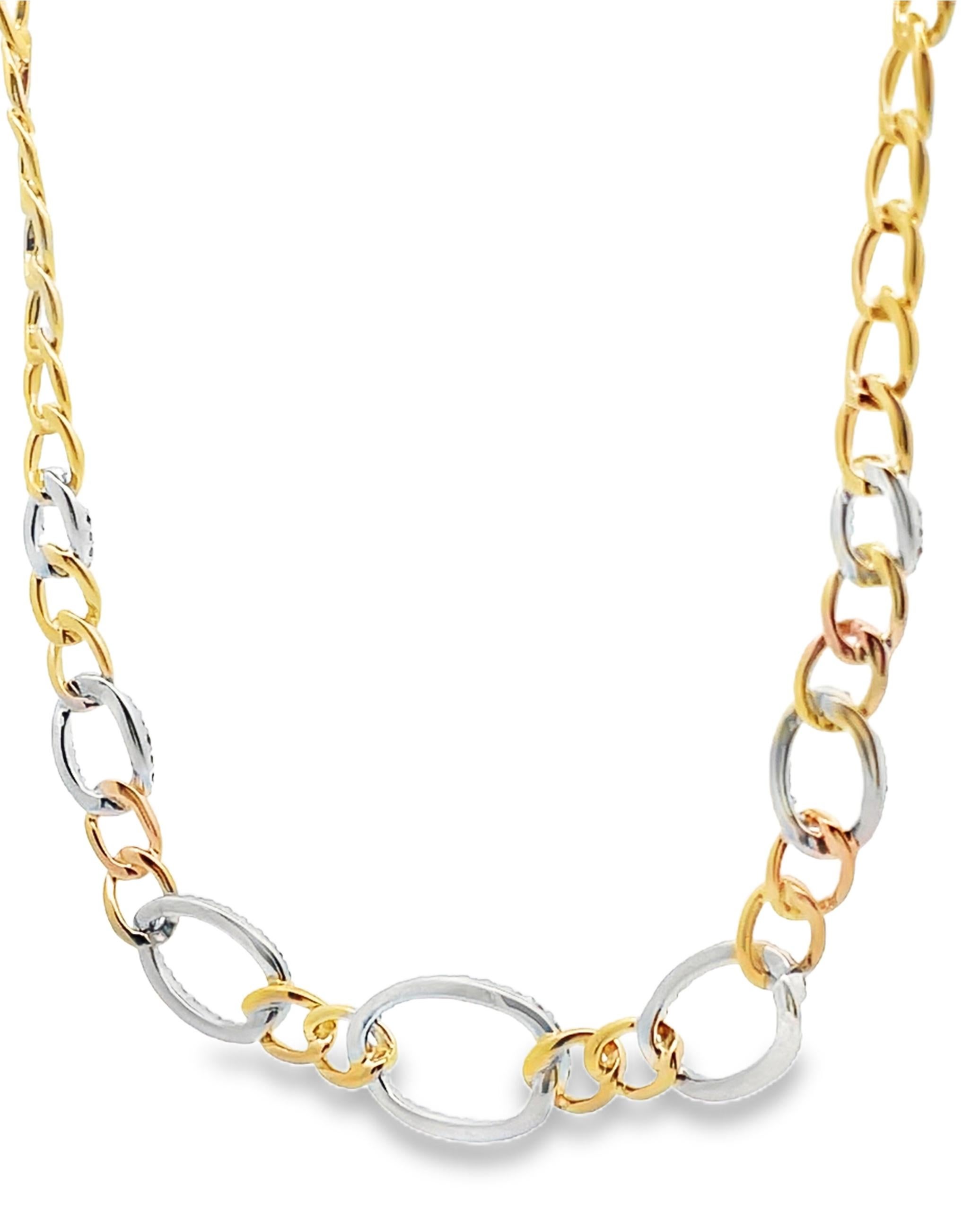 Taille ronde Collier à maillons en or jaune et blanc 14K et diamants 1,15 carats Allison Kaufman en vente