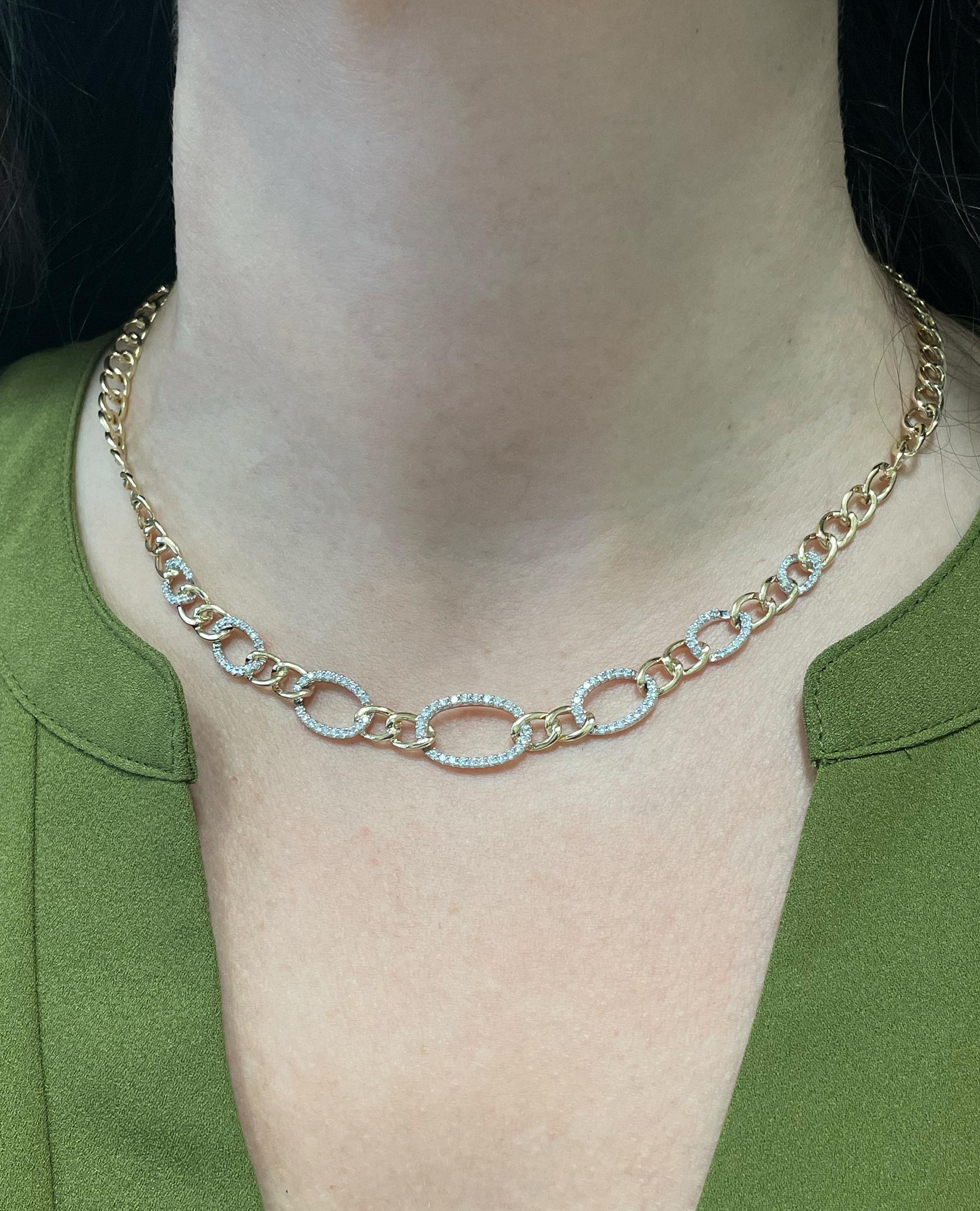 Collier à maillons en or jaune et blanc 14K et diamants 1,15 carats Allison Kaufman en vente 2
