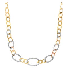 Allison Kaufman 14K Yellow & White Gold Diamond Chain Link Necklace 1.15 Carats