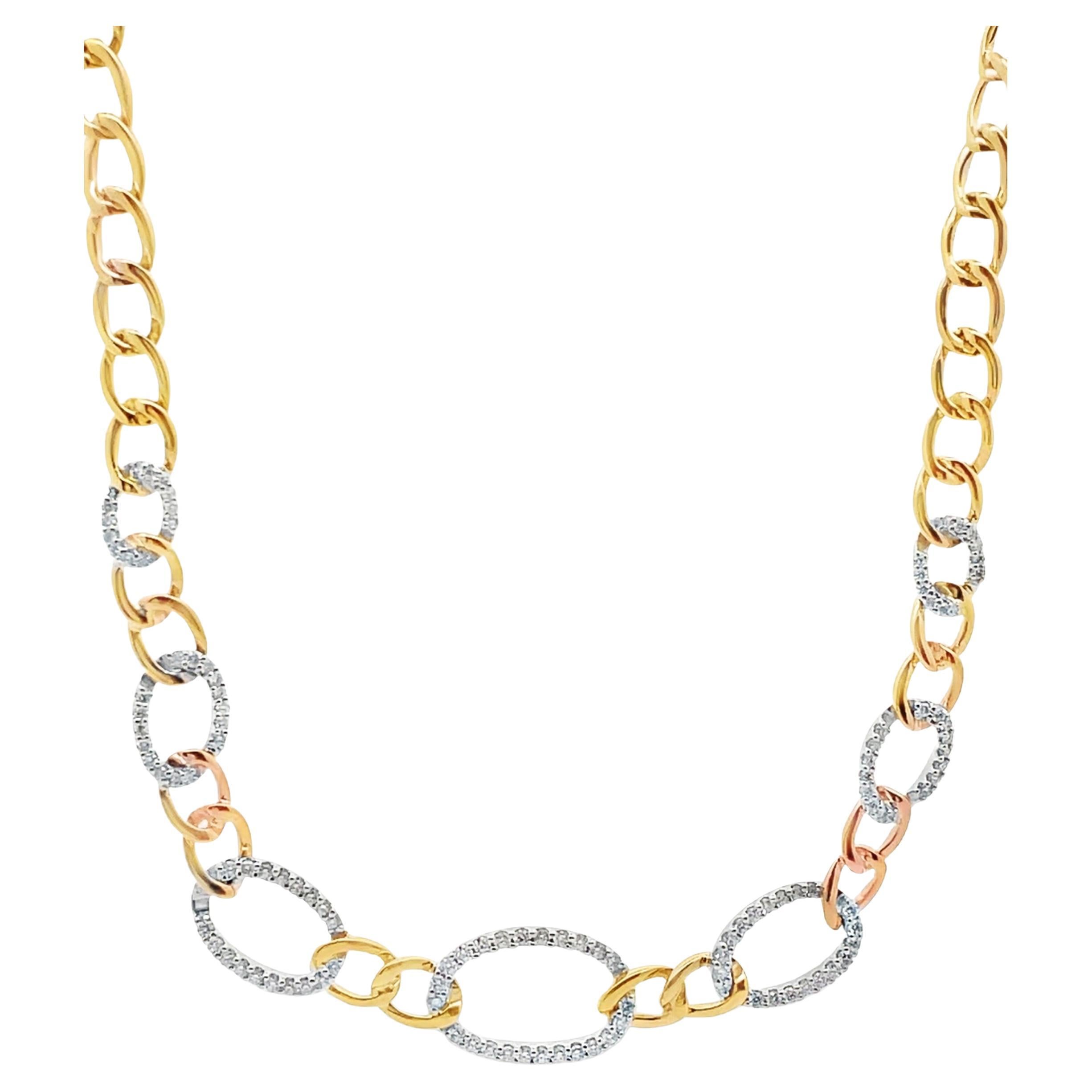 Collier à maillons en or jaune et blanc 14K et diamants 1,15 carats Allison Kaufman en vente