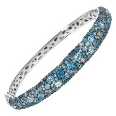 Allison Kaufman Blue Topaz Bangle Bracelet with Diamonds in 14K White Gold