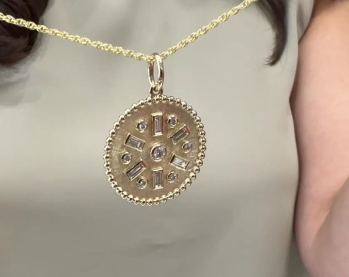 Allison Kaufman Pendant Geometric Diamond Medallion Necklace in 14K Yellow Gold For Sale 1