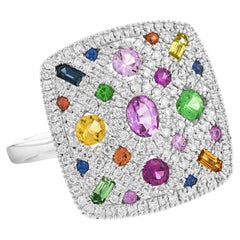 Allison Kaufman Square Shaped Colorful Cocktail Ring in 14K White Gold
