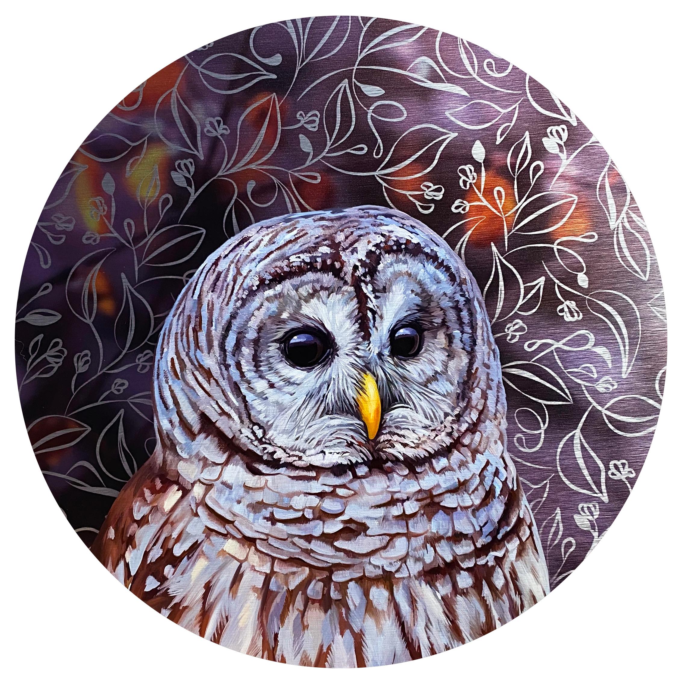 Allison Leigh Smith Figurative Painting - "Reflection: Barred Owl" - Original Oil Painting, Forest Bird Art