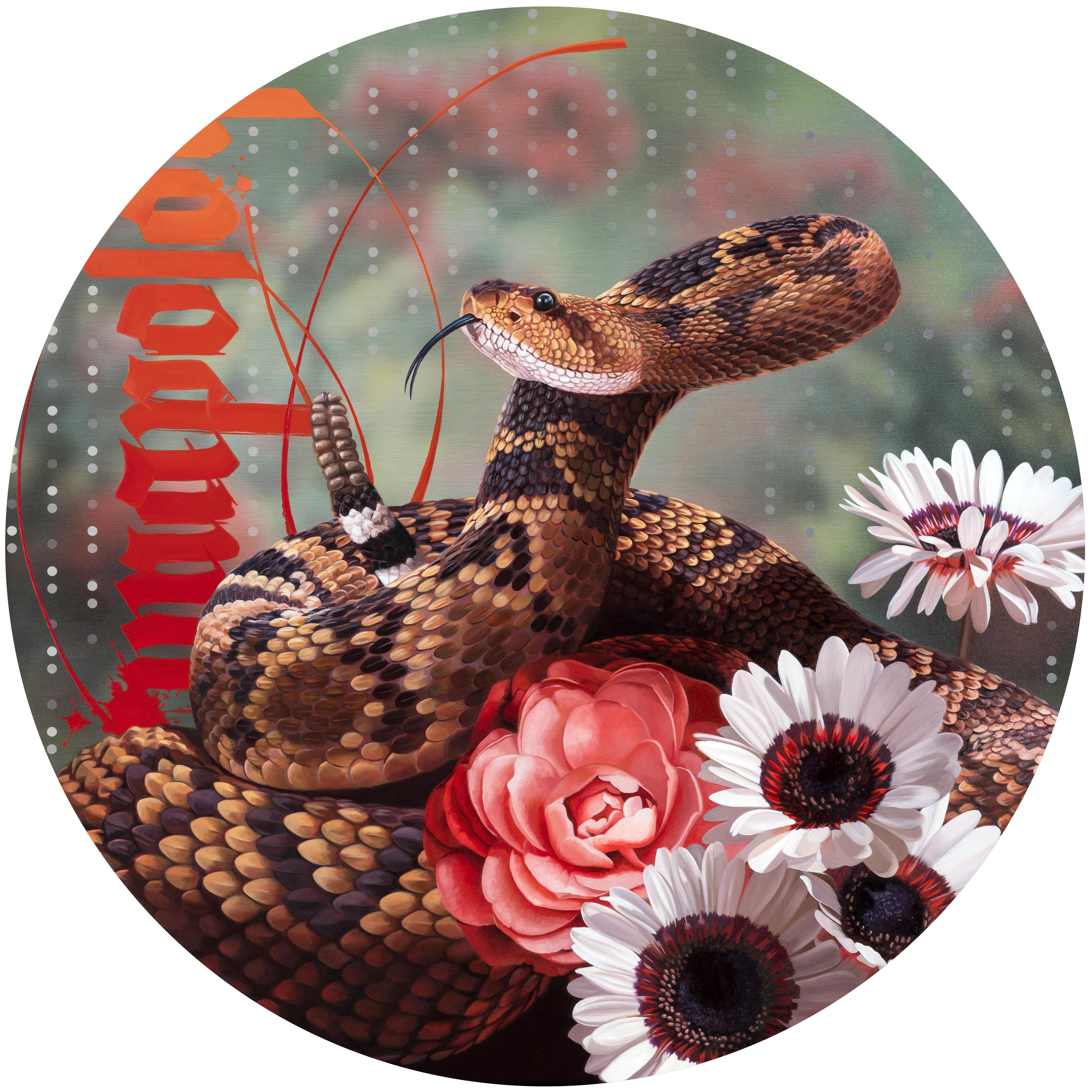 "Sin disculpas" de Allison Leigh Smith, Pintura original, serpiente y flores